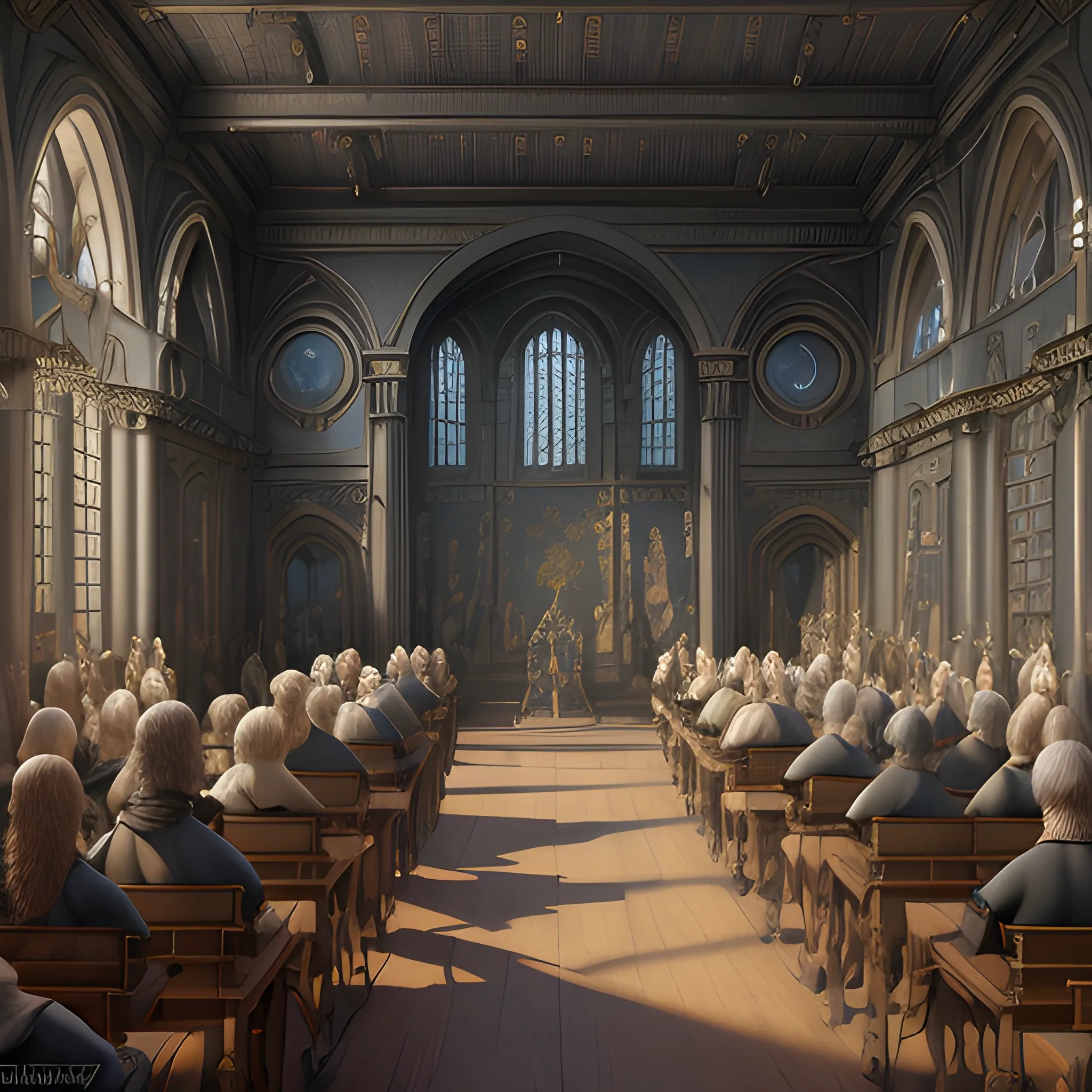 Academy, class, lesson, royal academy, medieval, mediaval , 8k, high resolution, high quality, photorealistic, hyperrealistic, detailed, detailed matte painting, deep color, fantastical, intricate detail, splash screen, complementary colors, fantasy concept art, 8k resolution trending on Artstation Unreal Engine, high quality of details