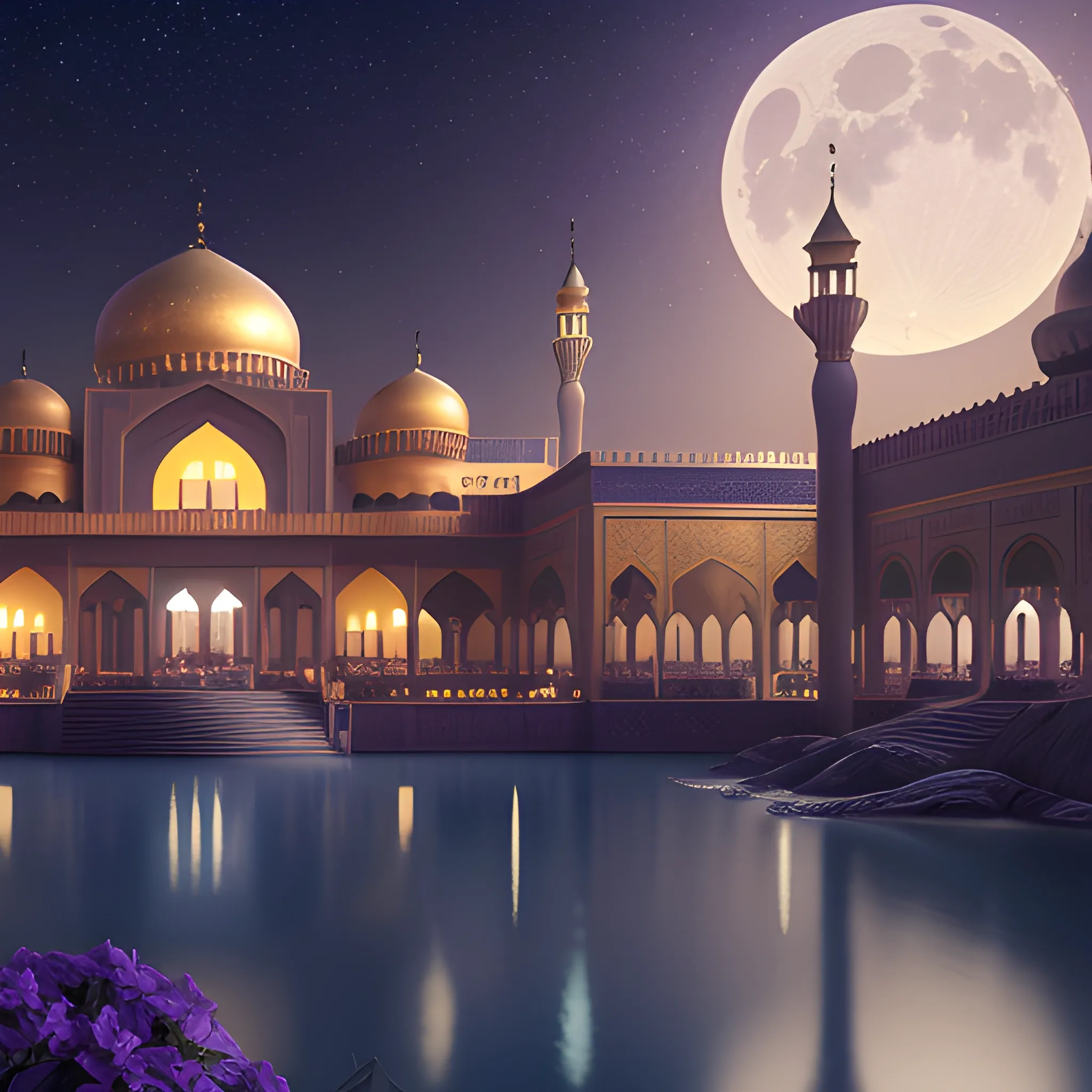 arab palace, sultan's palace, night, stars, moon, 8k, high resolution, high quality, photorealistic, hyperrealistic, detailed, detailed matte painting, deep color, fantastical, intricate detail, splash screen, complementary colors, fantasy concept art, 8k resolution trending on Artstation Unreal Engine, high quality of details