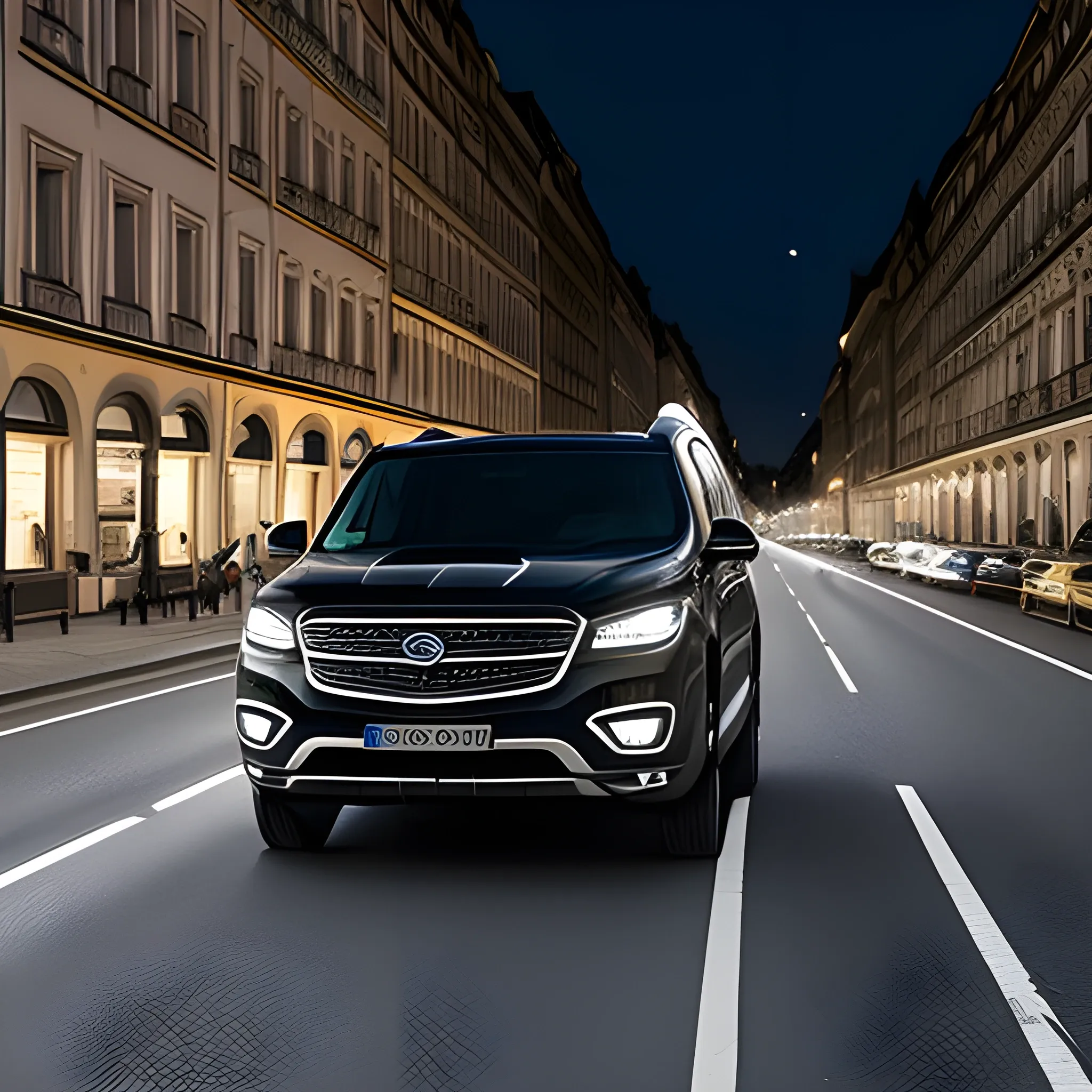 suv von der seite vorne, nachts im straßenverkehr, foto
