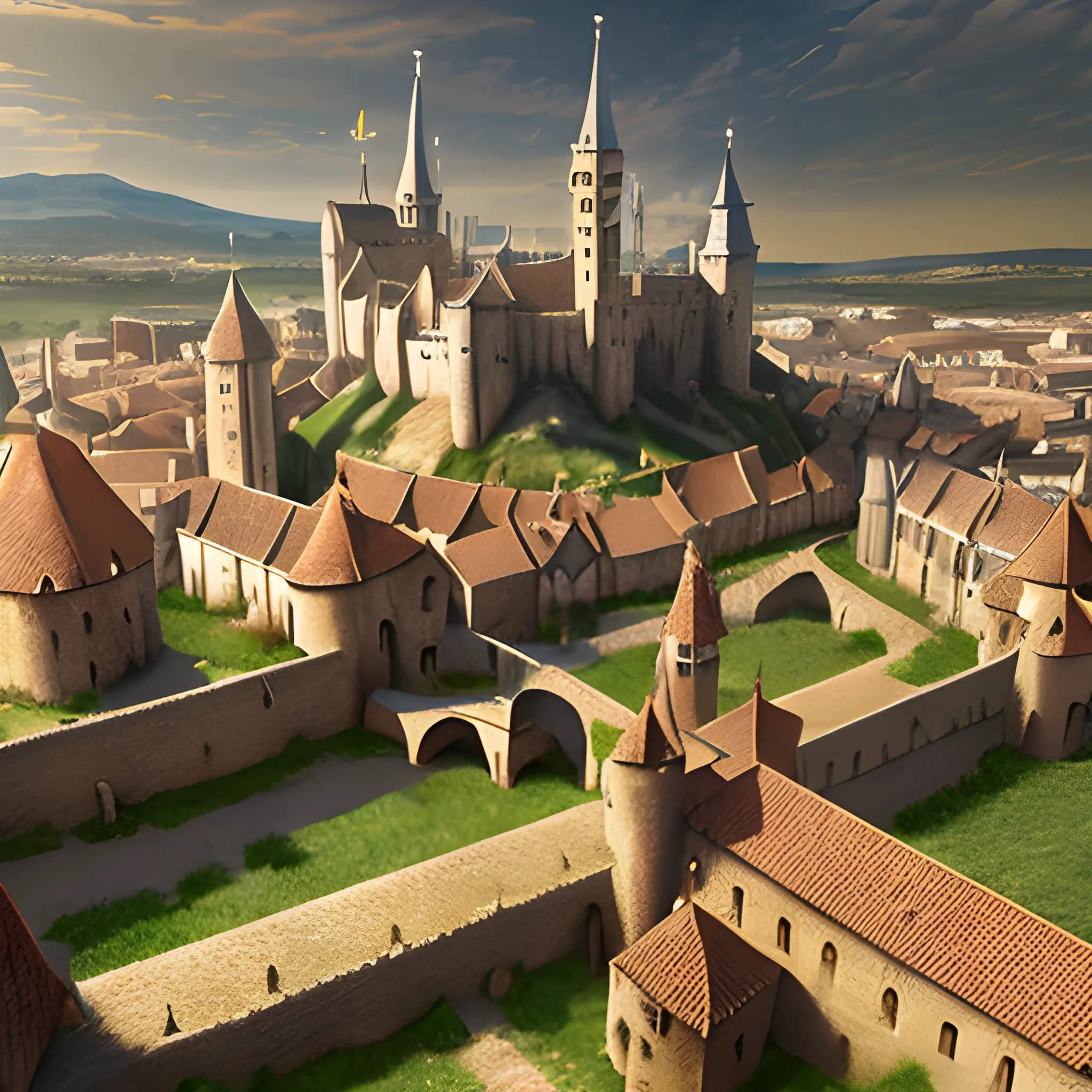 medieval city landscape realistic zoom out real life