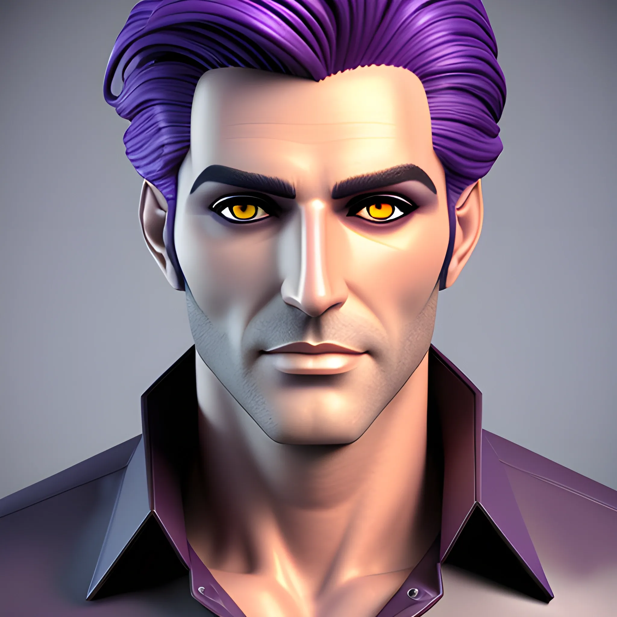 3d rendering, handsome, young, purple eyes