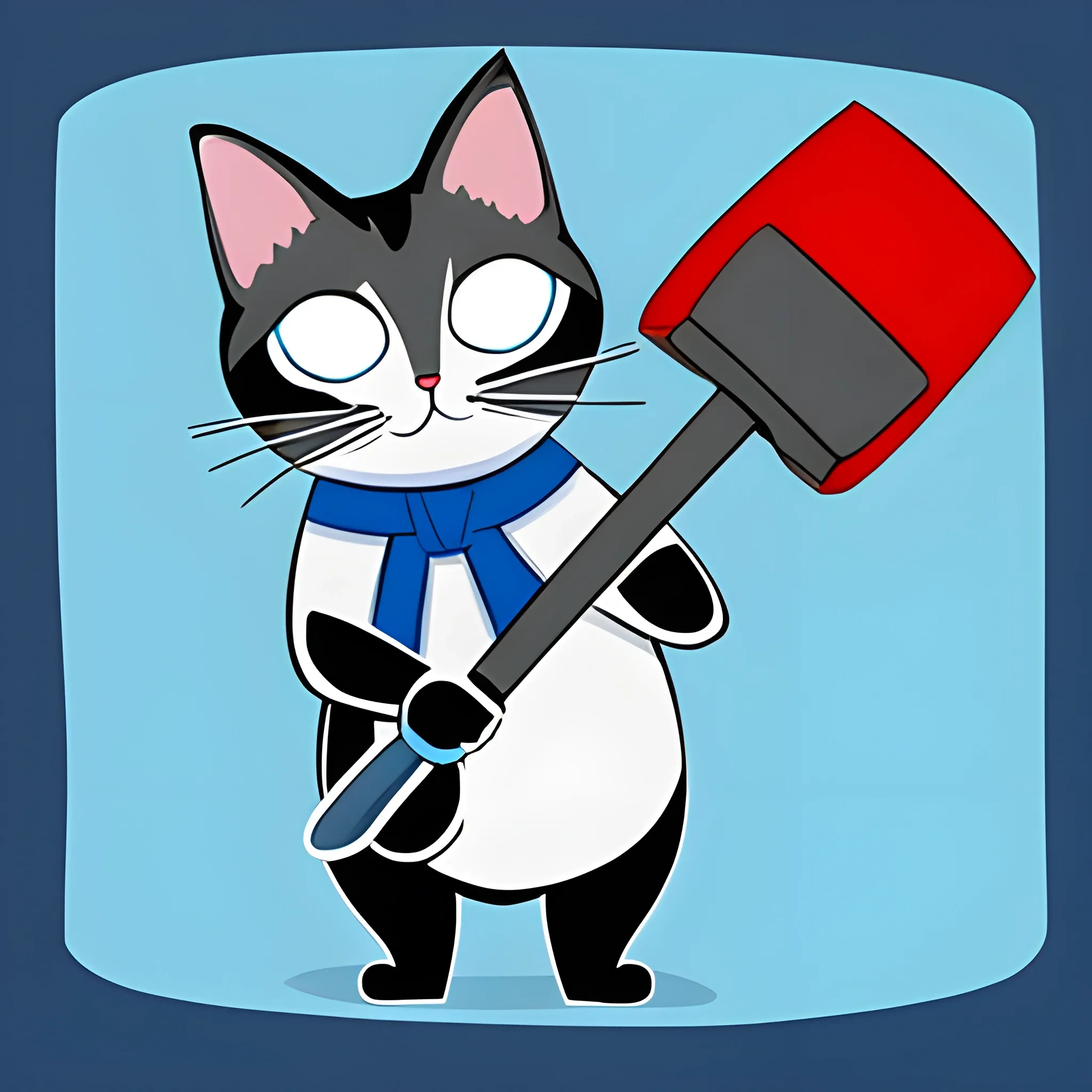 Blue eyes cat with holding hammer, Cartoon