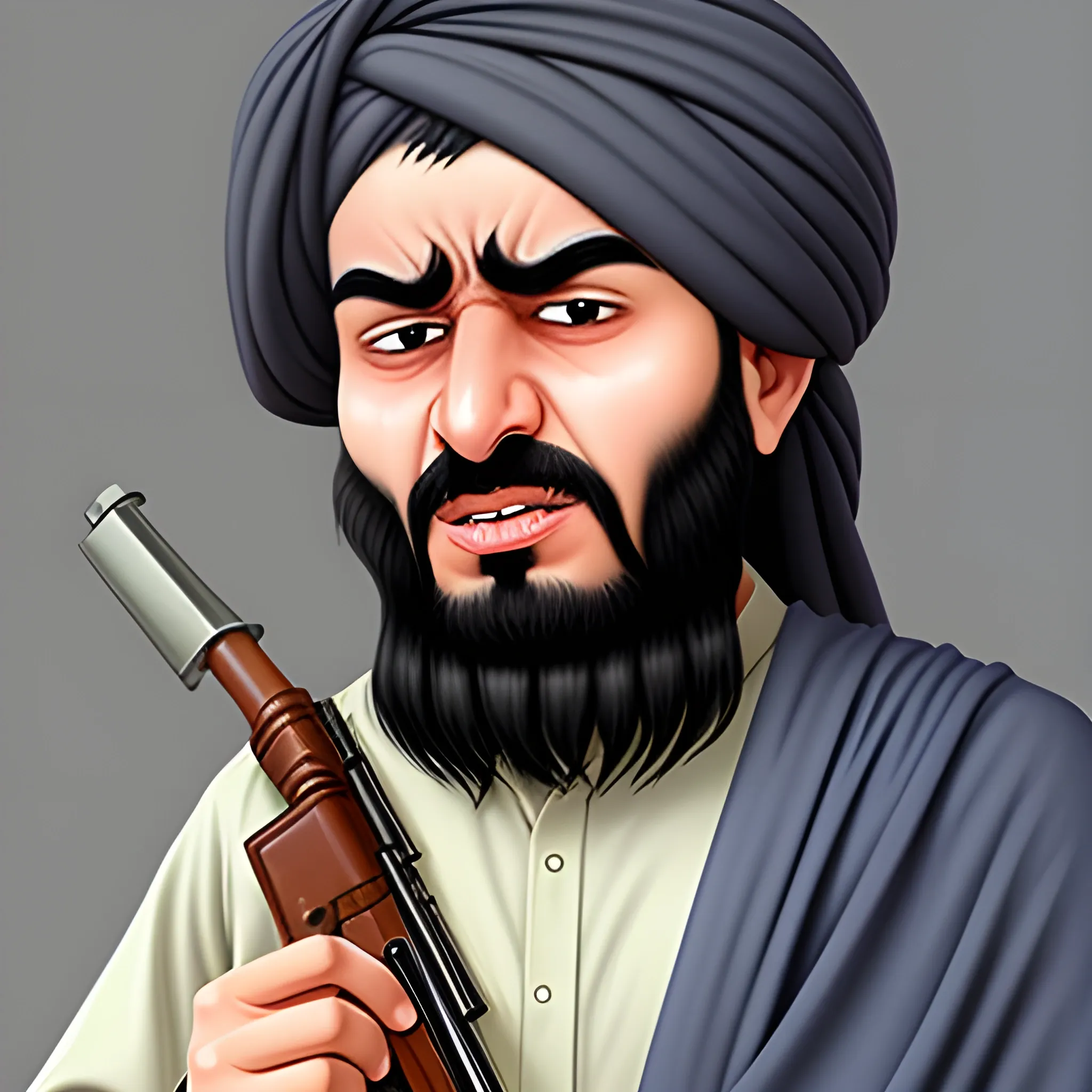 A funny member of Taliban in Sad mood,   Cartoon