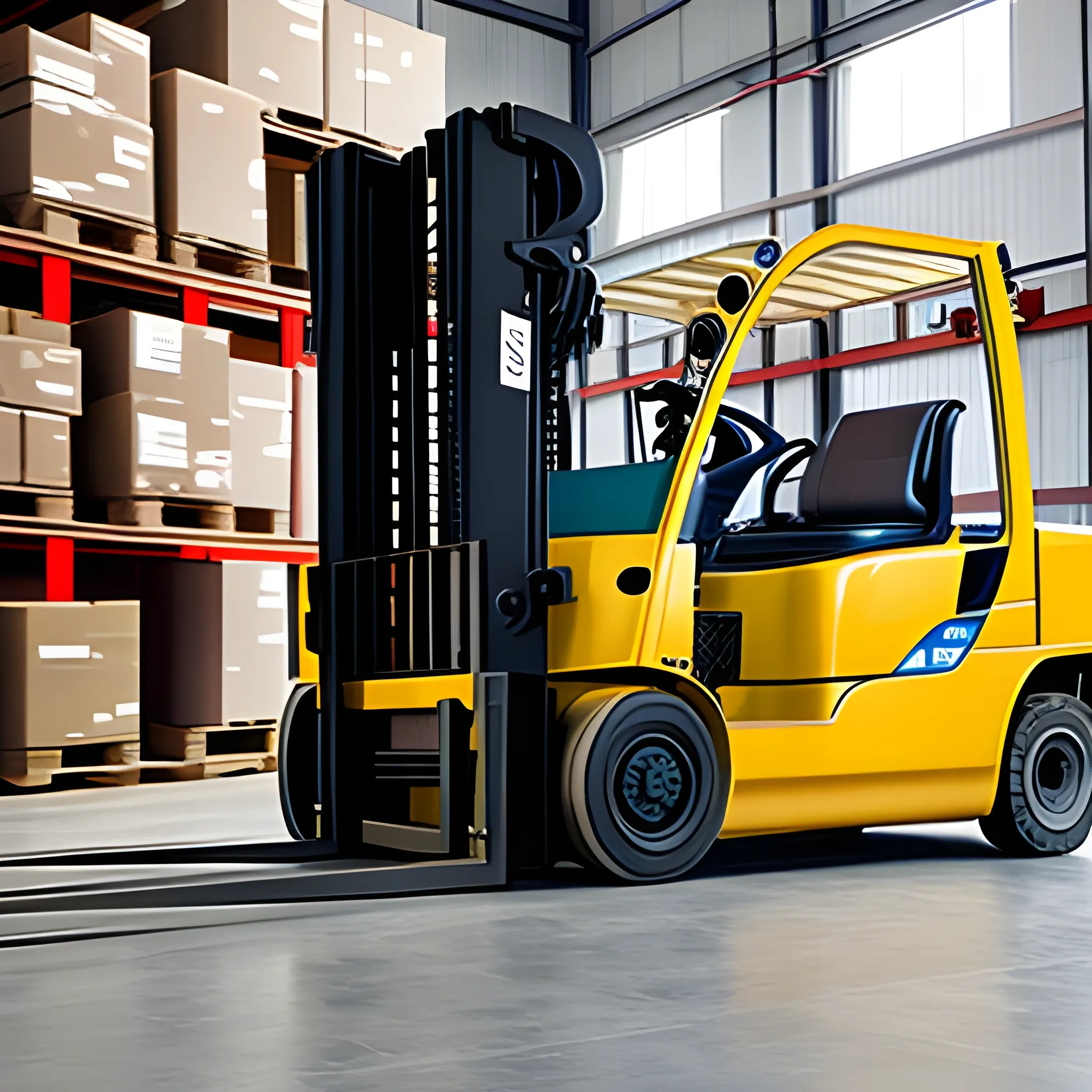 Forklift in logist center, loading pallet. No choffer