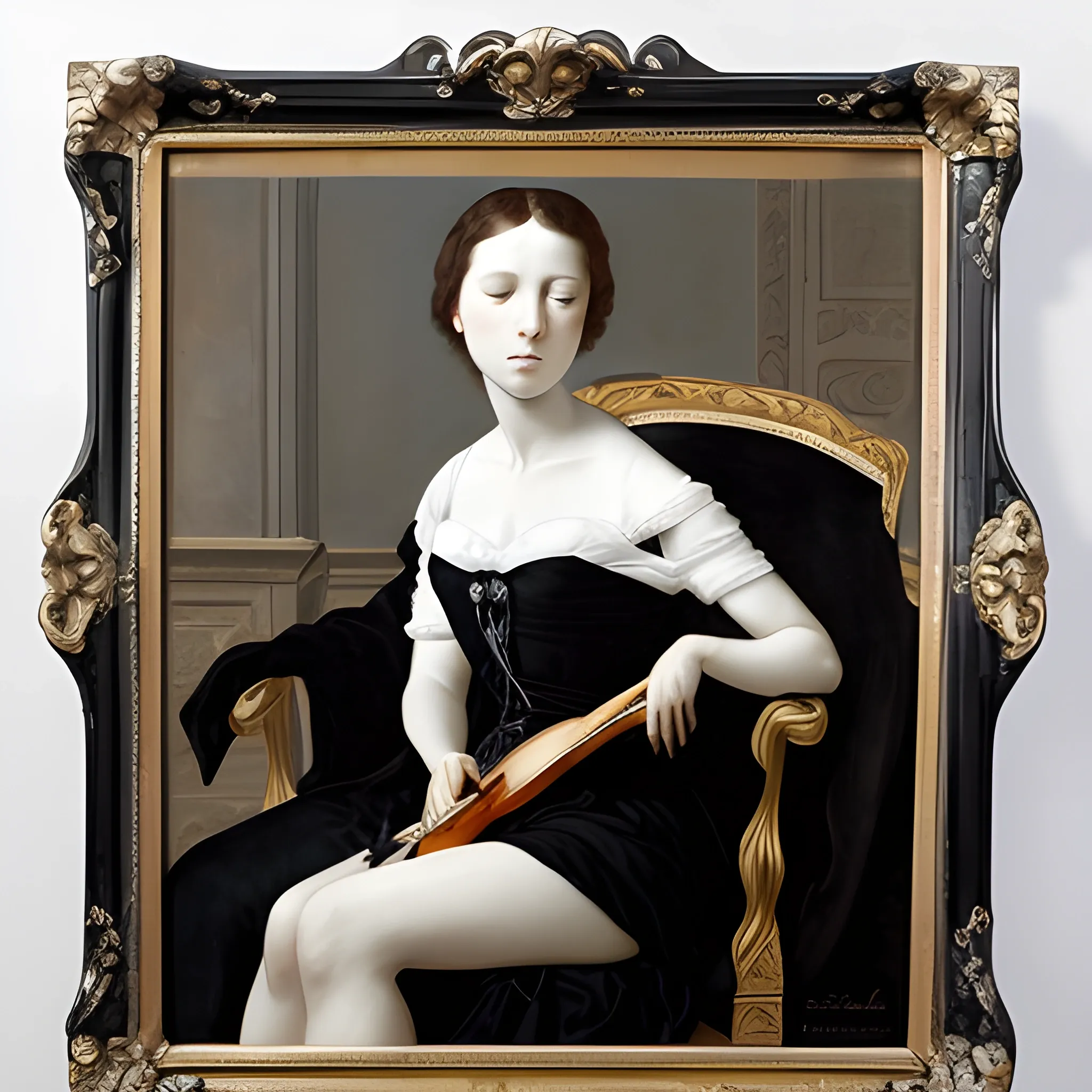Le Violon d’Ingres sur le dos d'une femme assise, couleur, noir et blanc, Oil Painting