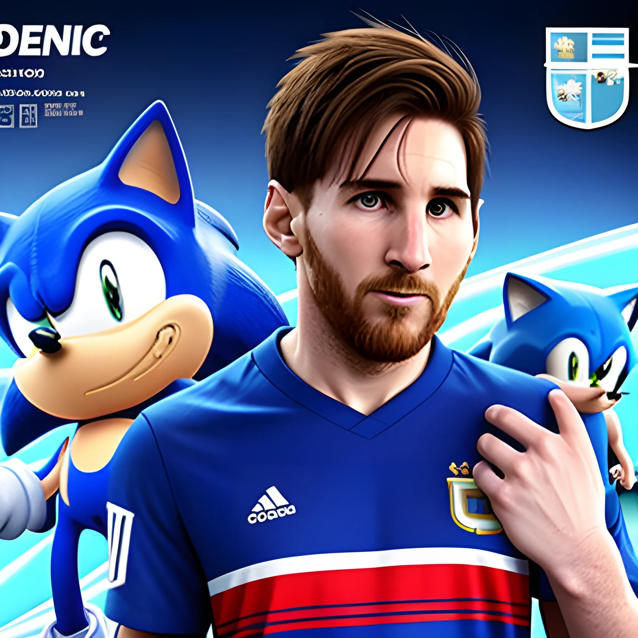 Sonic el erizo & Messi con la camiseta de argentina, portada, PS5