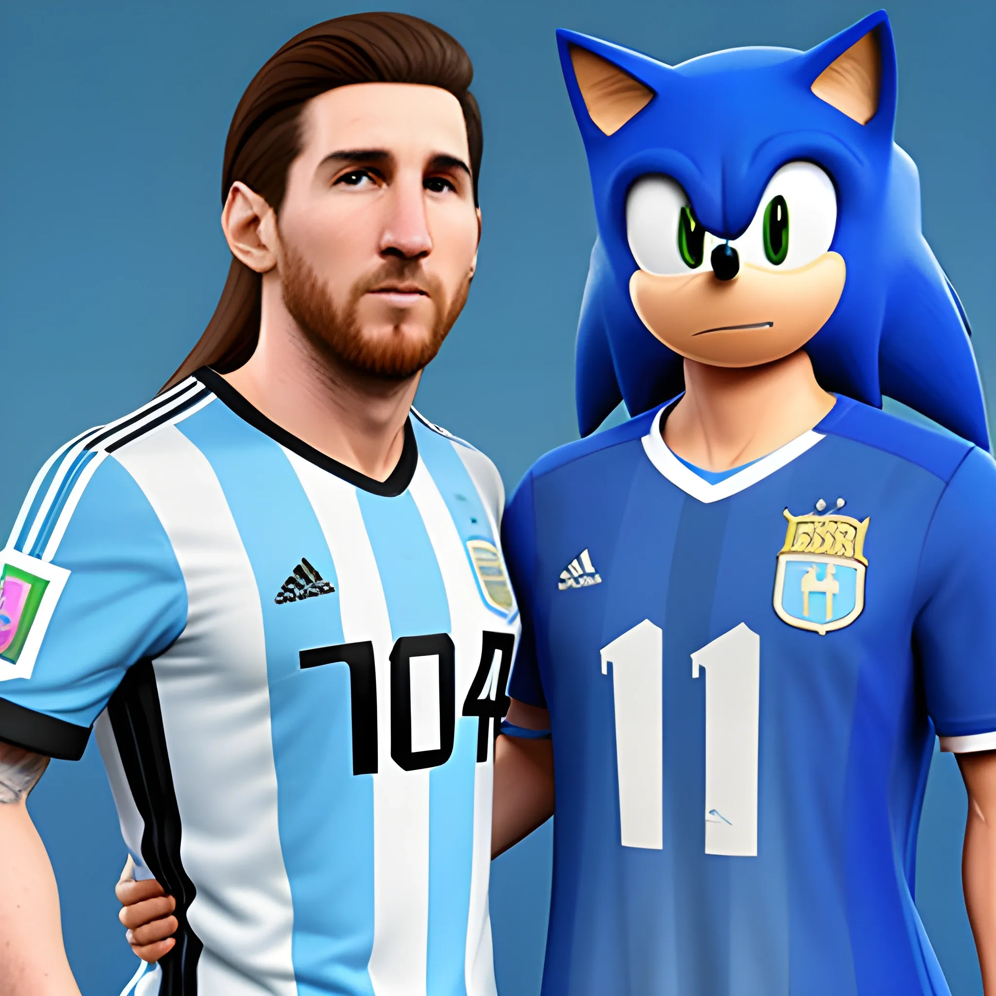 Sonic el erizo & Messi con la camiseta de argentina, portada, PS5, 3D