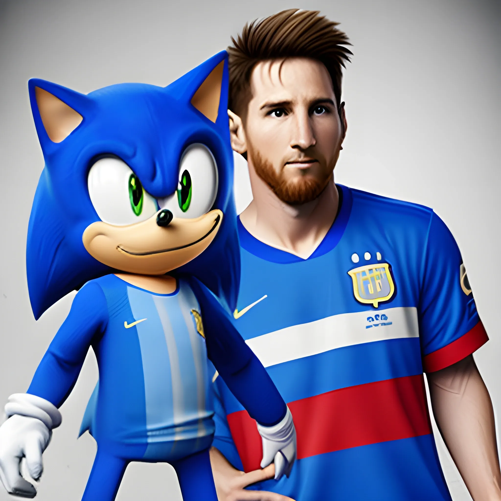 Sonic el erizo & Messi con la camiseta de argentina, portada, PS5, 3D