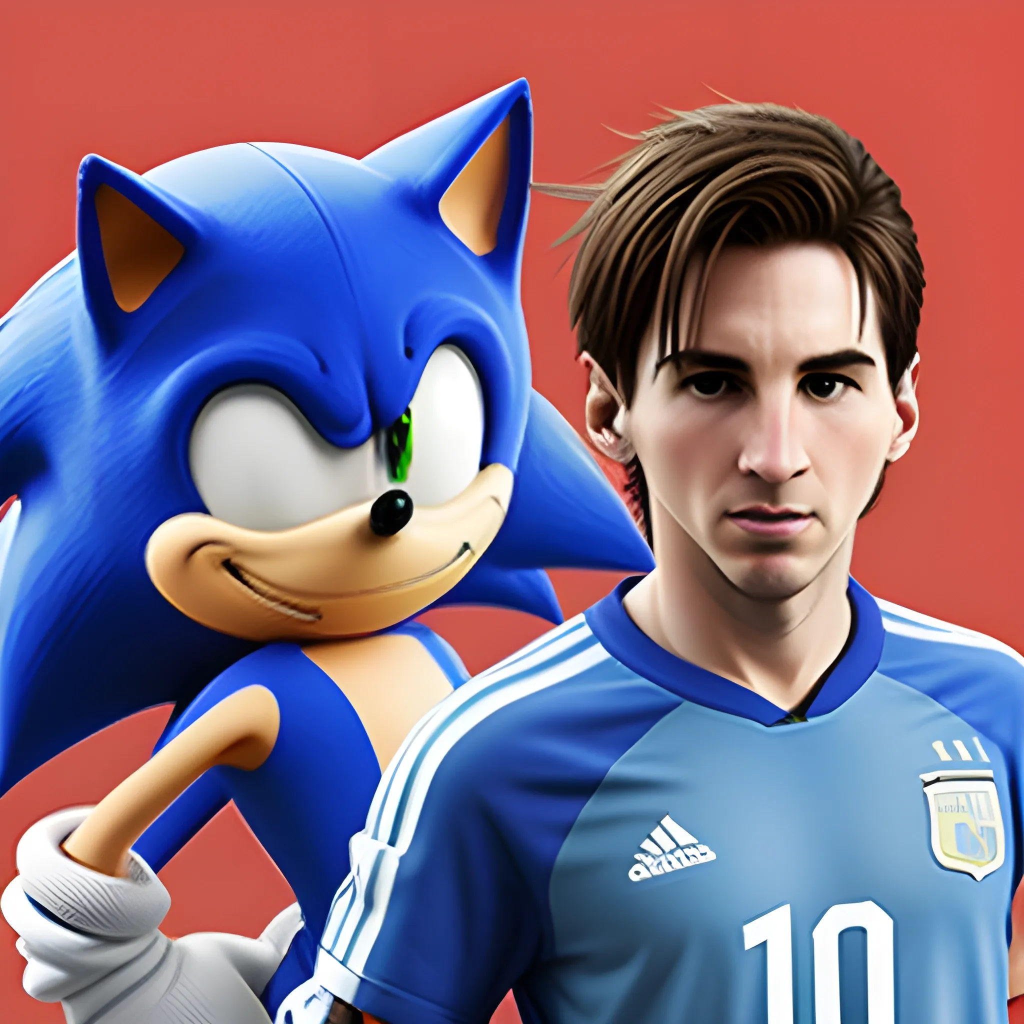 Sonic el erizo & Messi con la camiseta de argentina, portada, PS5, 3D