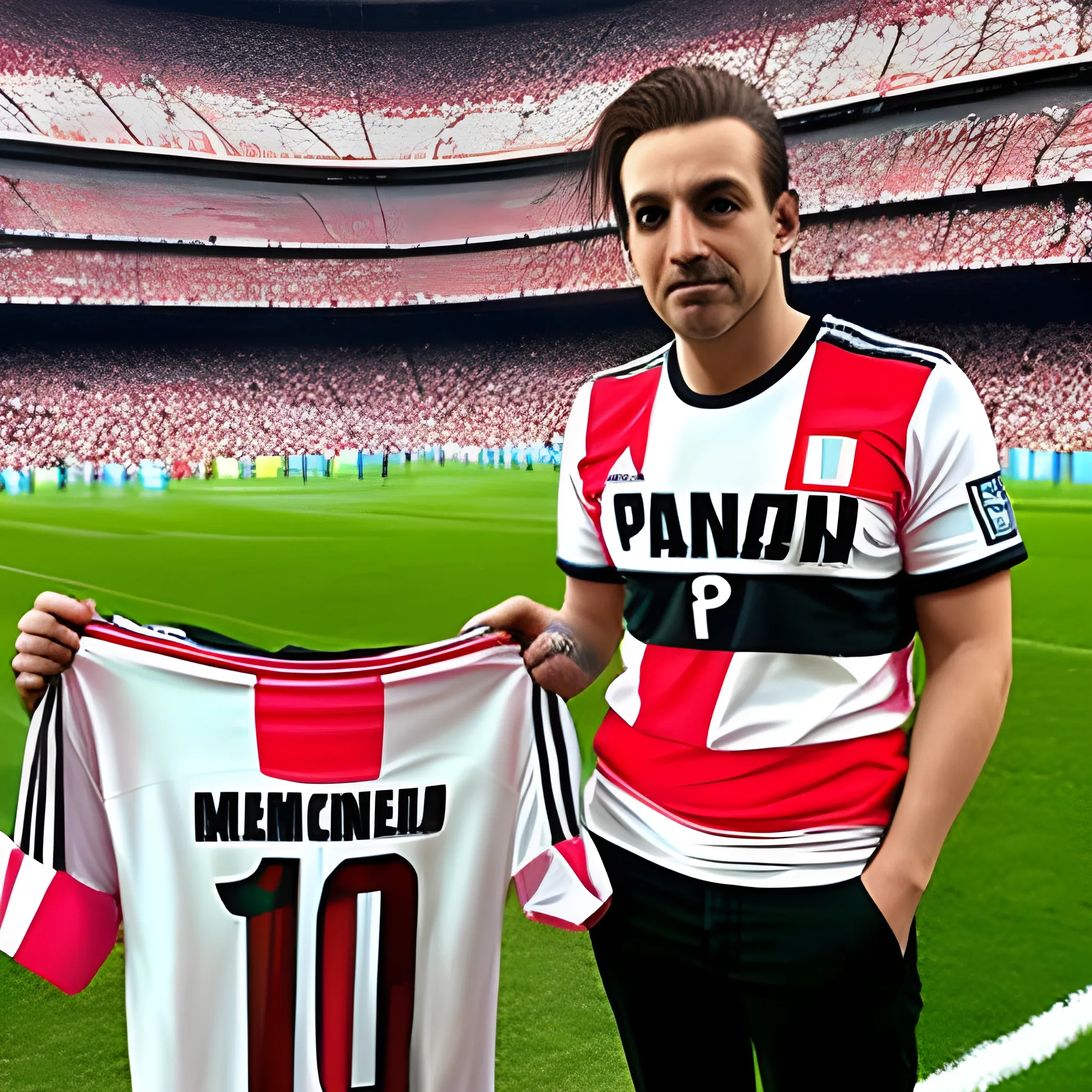 Sonic con la camiseta de River Plate, en el Estadio Monumental de Buenos Aires