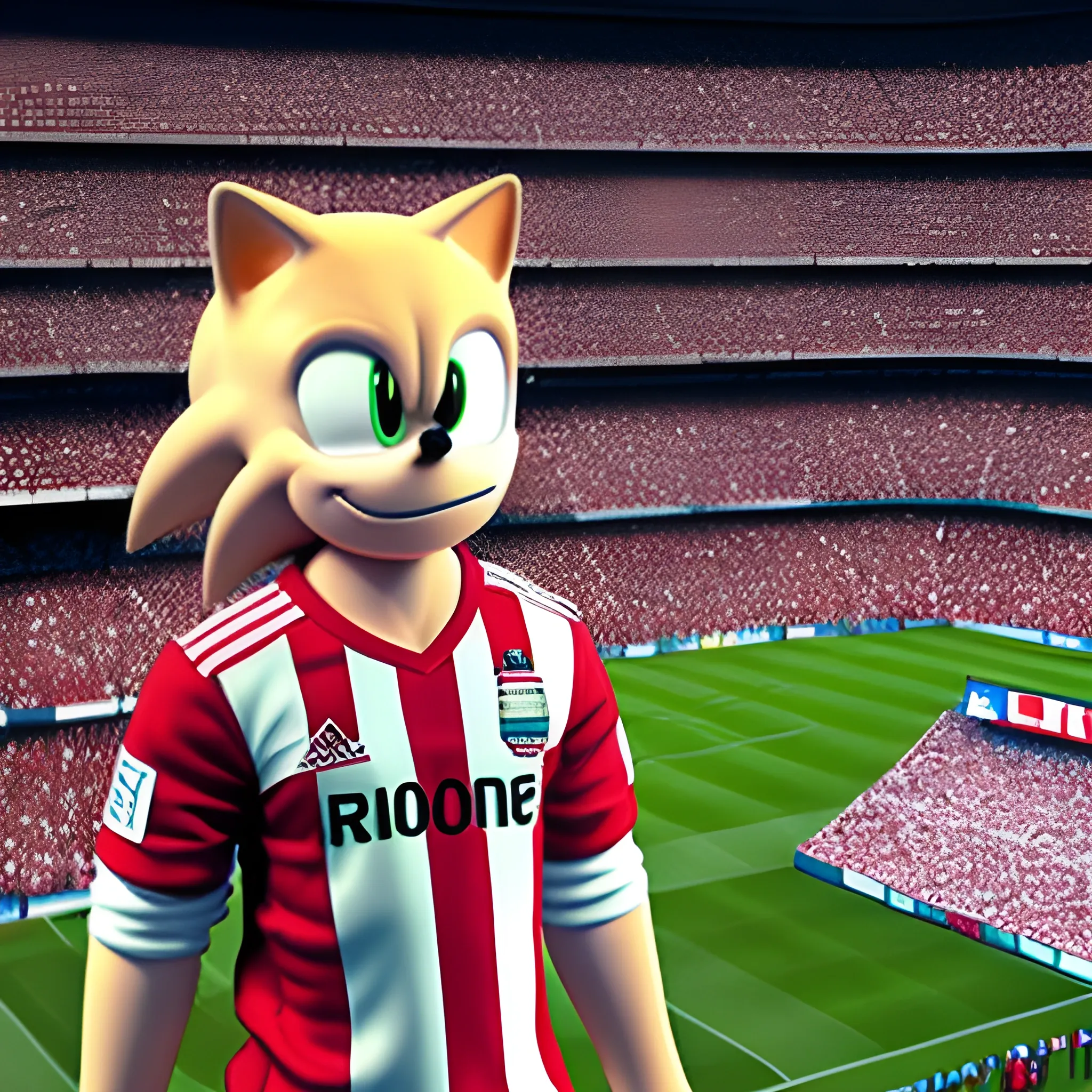 Sonic el erizo con la camiseta de River Plate, en el Estadio Monumental de Buenos Aires, 3D