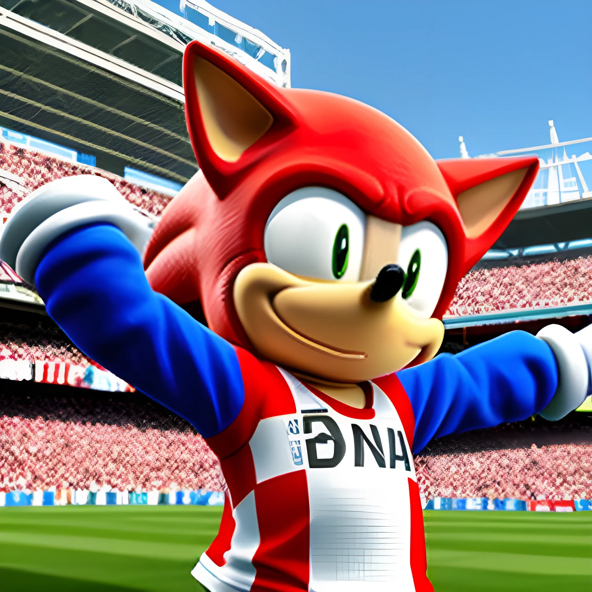 Sonic el erizo con la camiseta de River Plate, en el Estadio Monumental de Buenos Aires, 3D