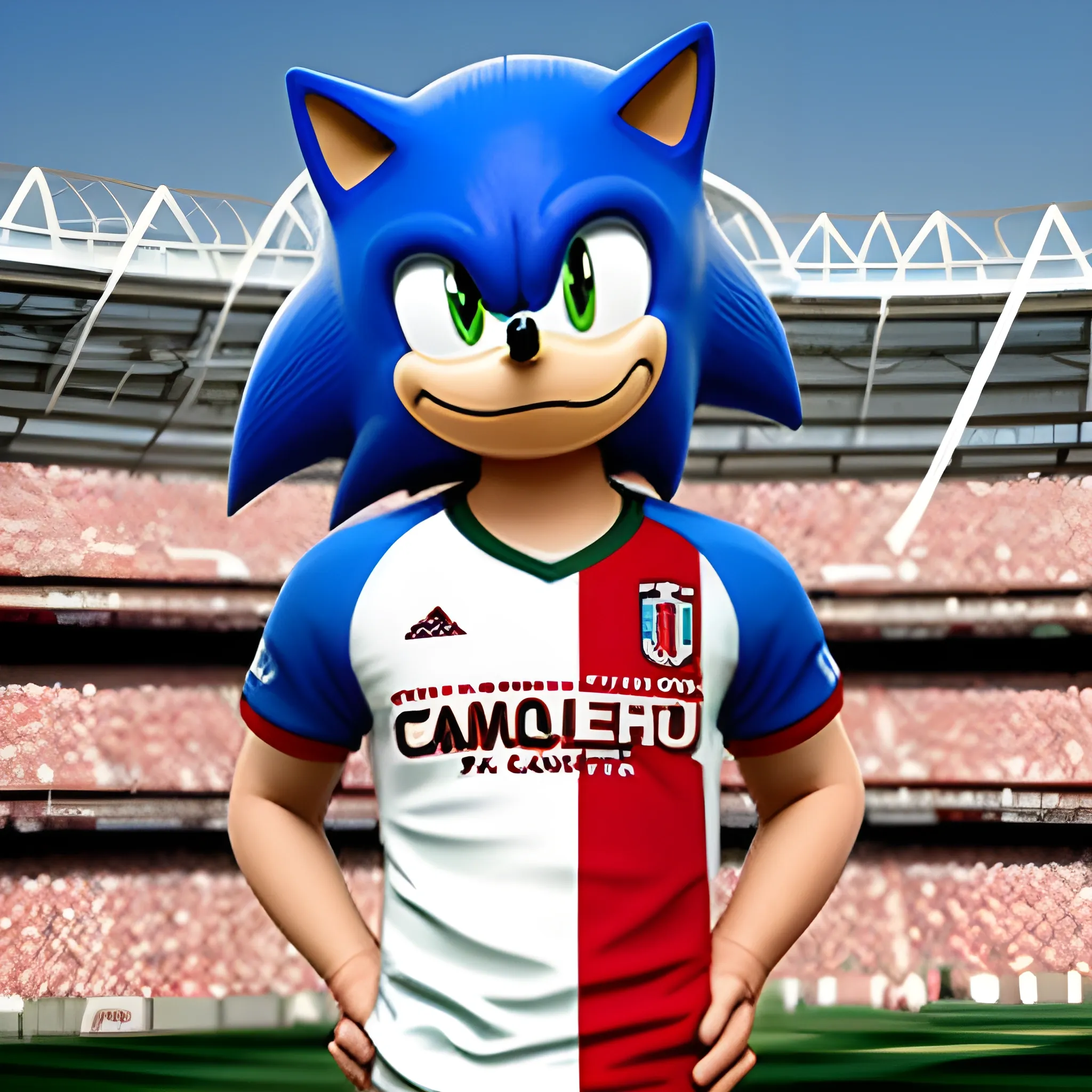 Sonic con la camiseta de River Plate, en el Estadio Monumental de Buenos Aires, 3D