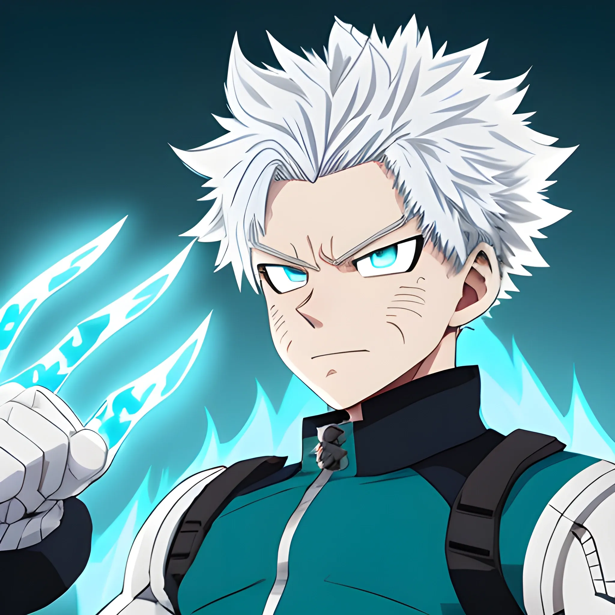 my hero academia male oc with frosty white hair and teal eyes an ...