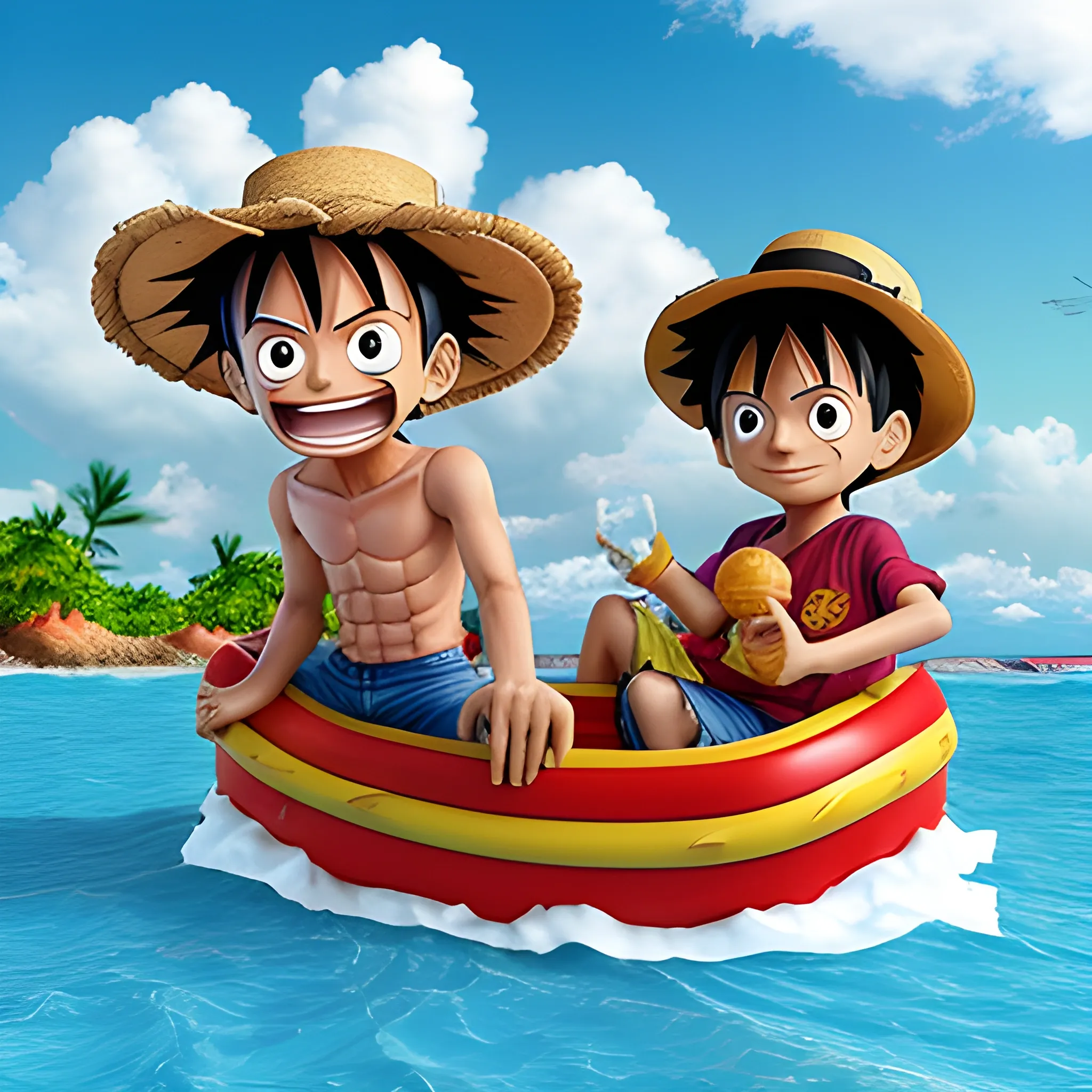 Luffy y Messi zarpando en un crucero por el caribe , 3D