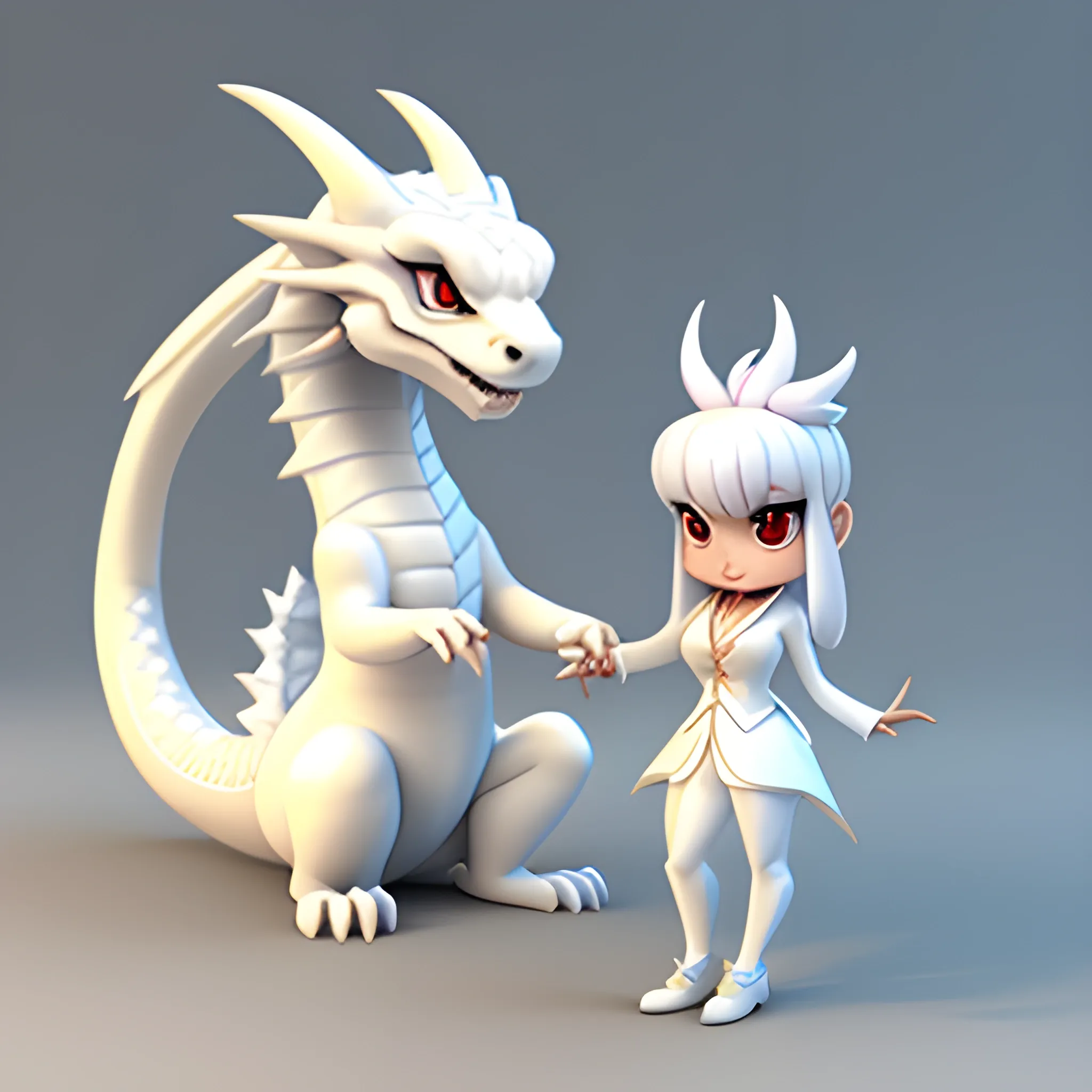 , Cartoon, Pencil SketchChinese beauty hugs a cute little white dragon, 3D