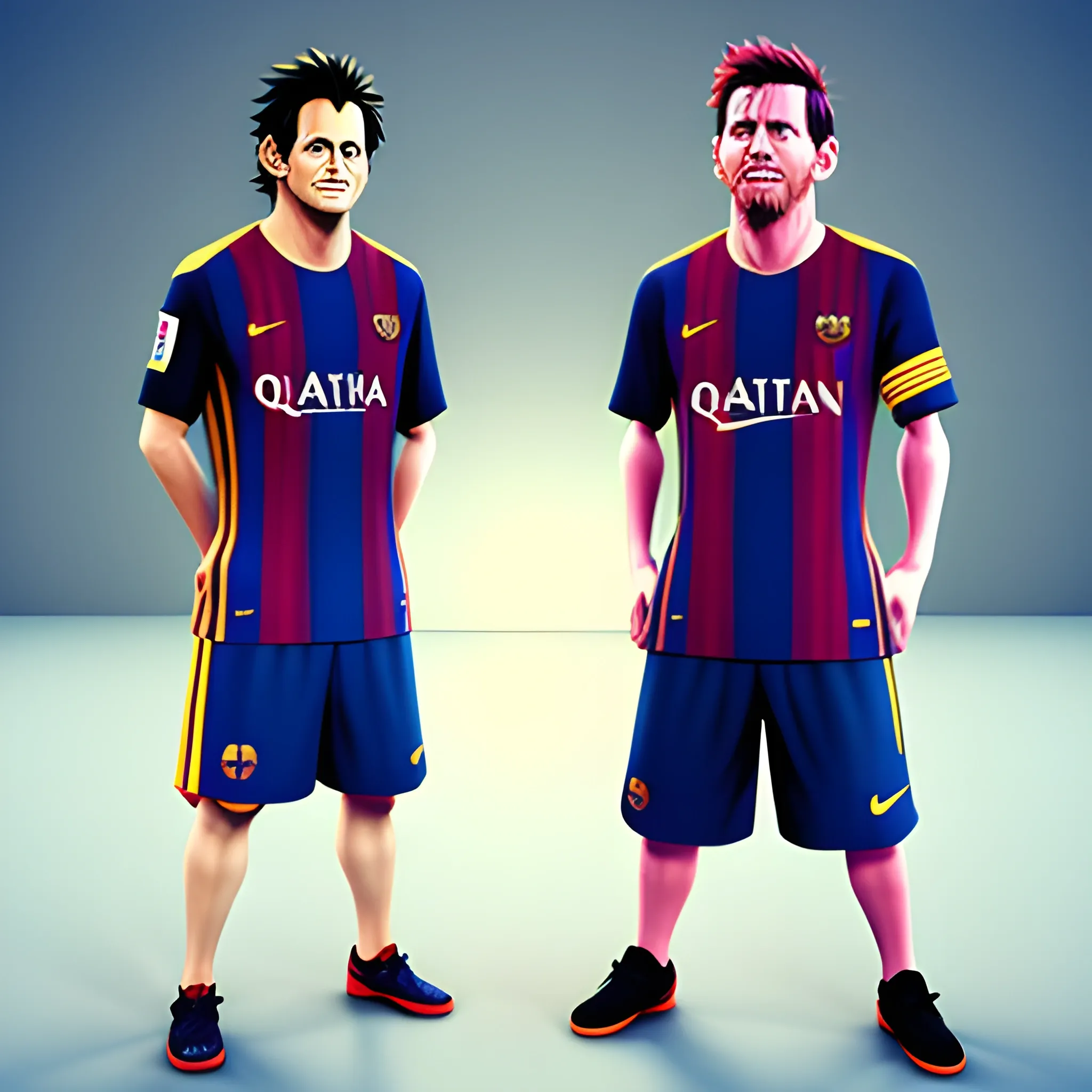 Luffy y Messi con la camiseta del barcelona, 3D