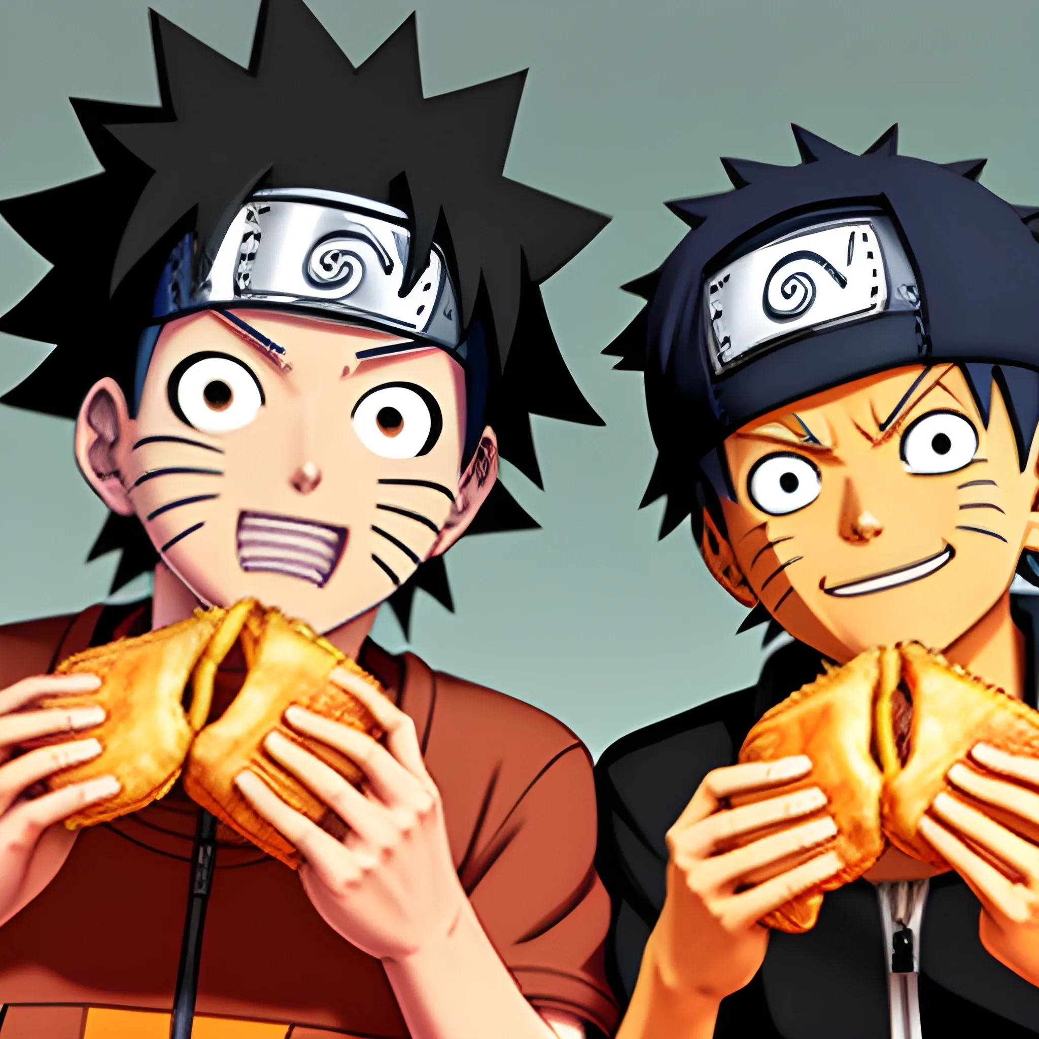 Naruto y Luffy comiendo empanadas en Buenos Aires, 3D