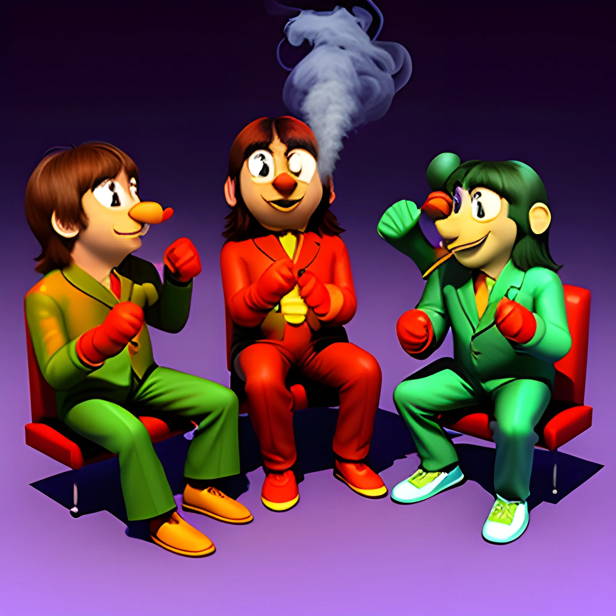 The Beatles & Knuckles smoking a joint, 3D
