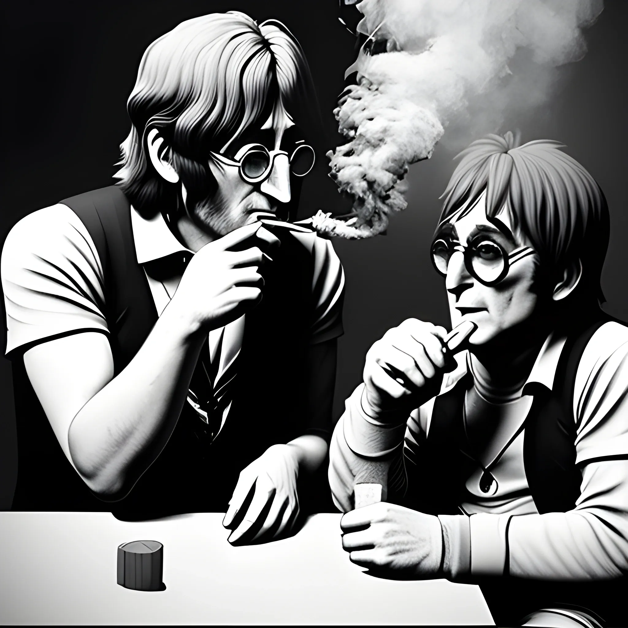 John Lennon & Knuckles smoking a joint, 3D