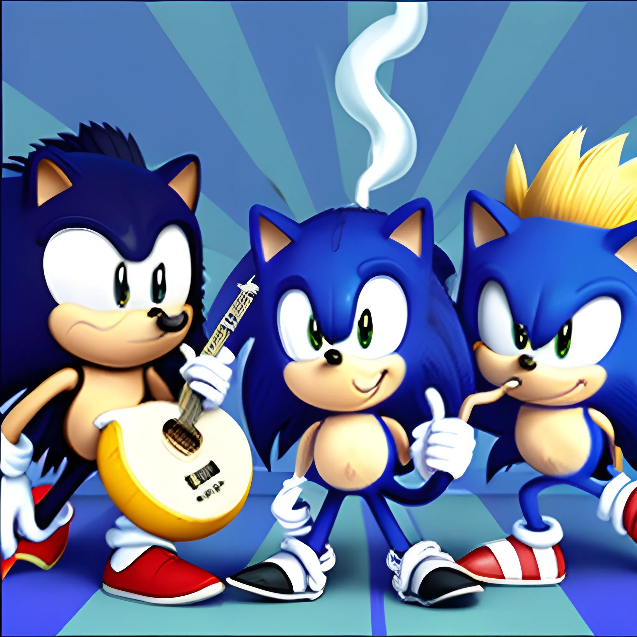 The Beatles & Sonic the hedgehog, smoking a joint