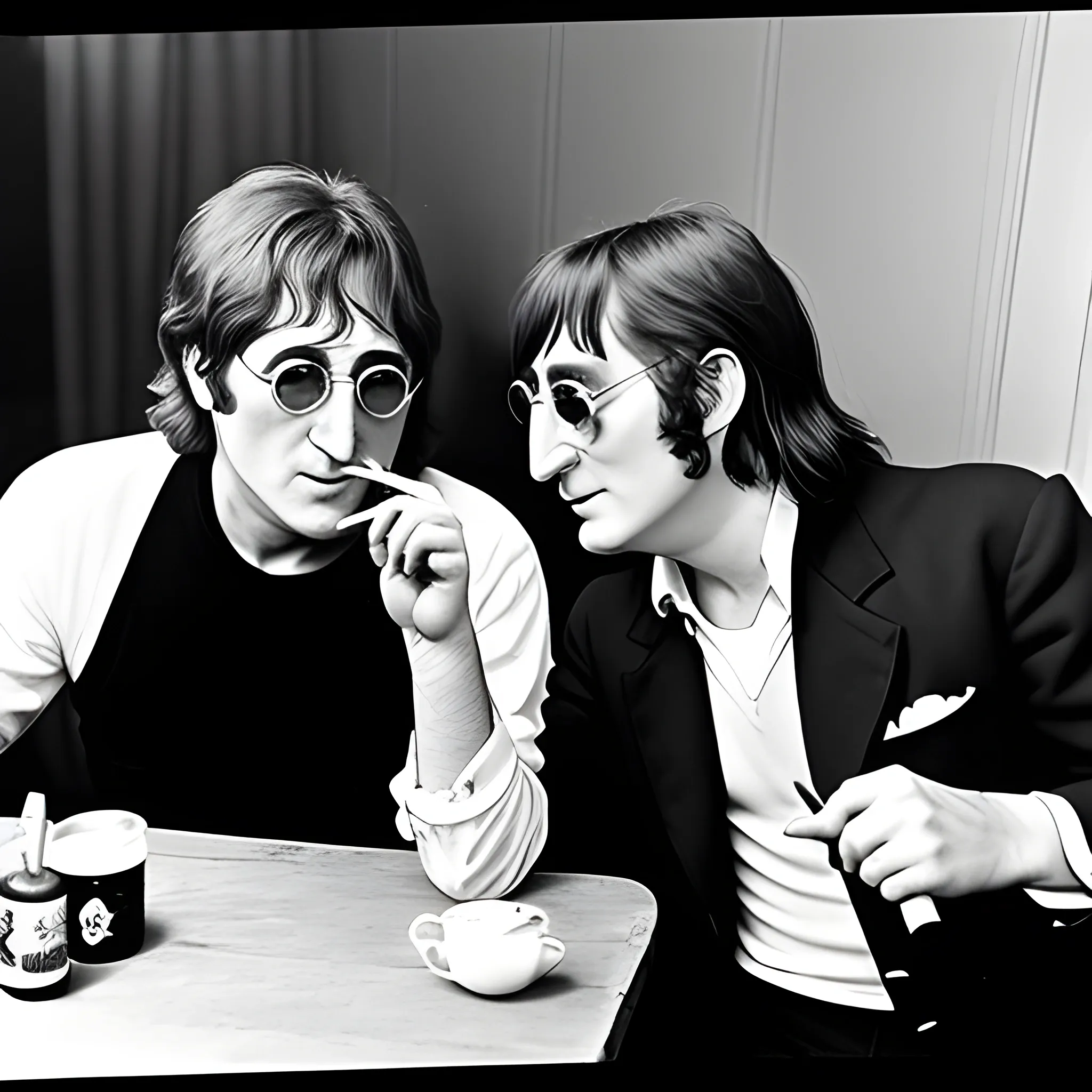 John Lennon & Knuckles smoking a joint
