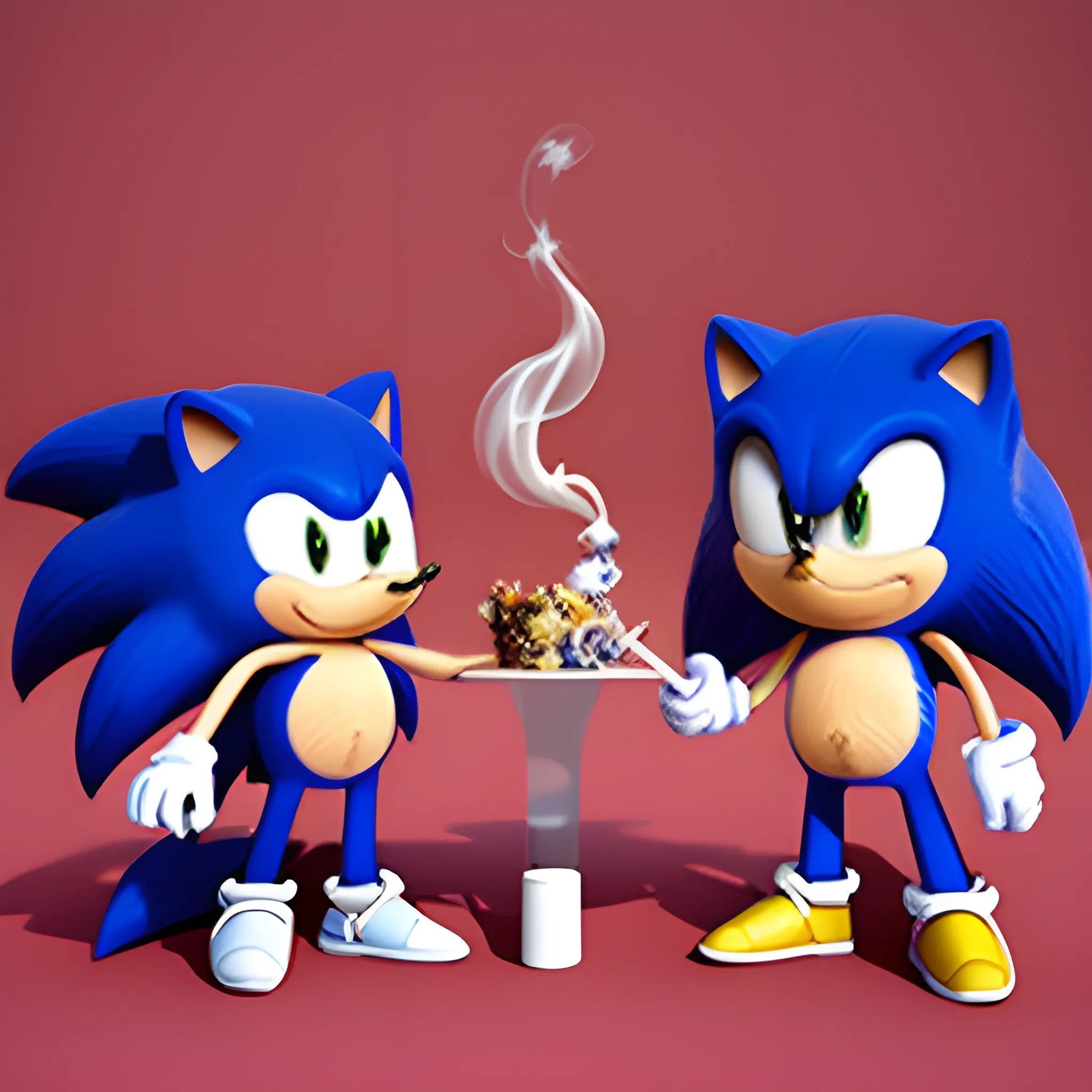 The Beatles & Sonic the hedgehog, smoking a joint, 3D