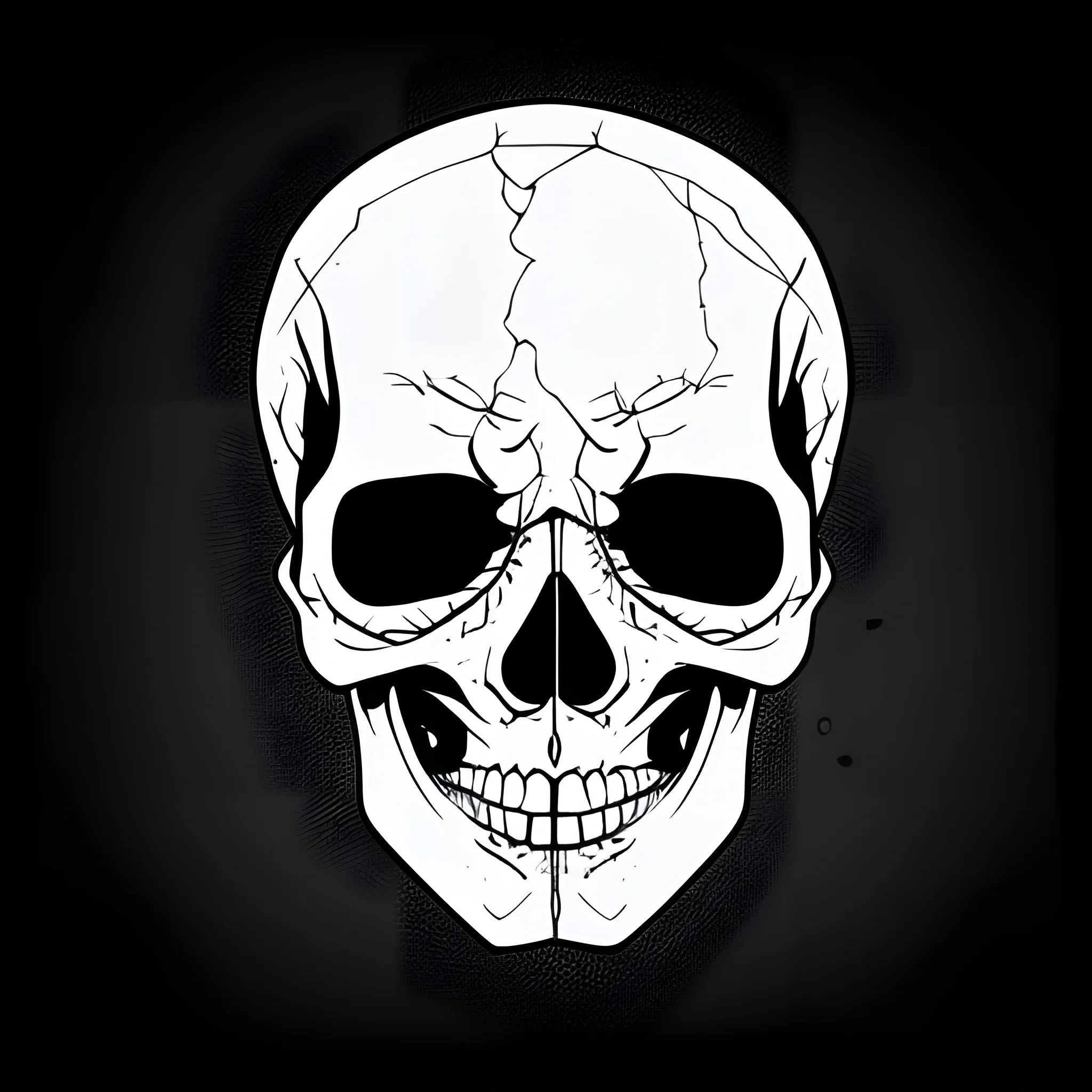 cracked skull , simple line art, Cartoon , black background