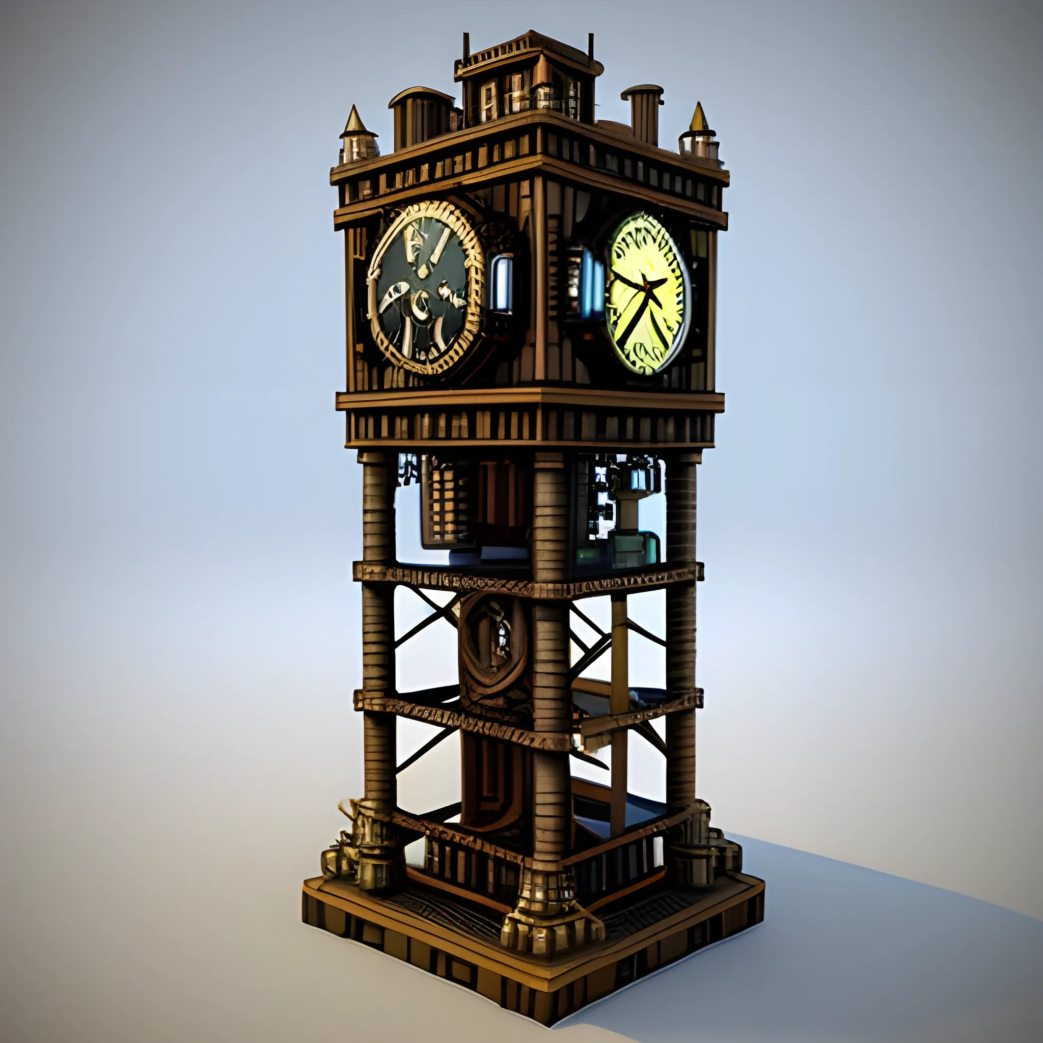 Voxel steampunk style clock tower, 3D