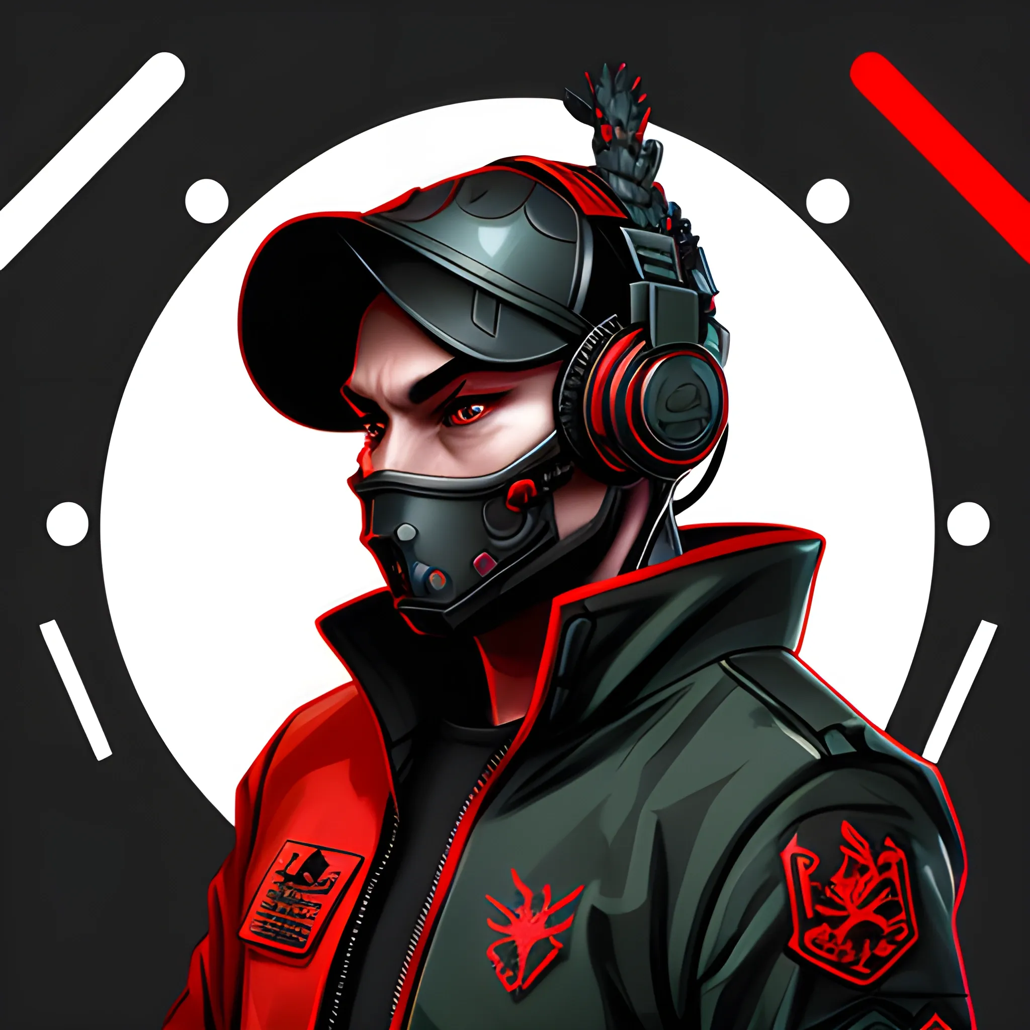 soldier, armored, dragon amphibian face portrait, streamer with headphones, cyberpunk, red jacket, extremely high quality, Cartoon
