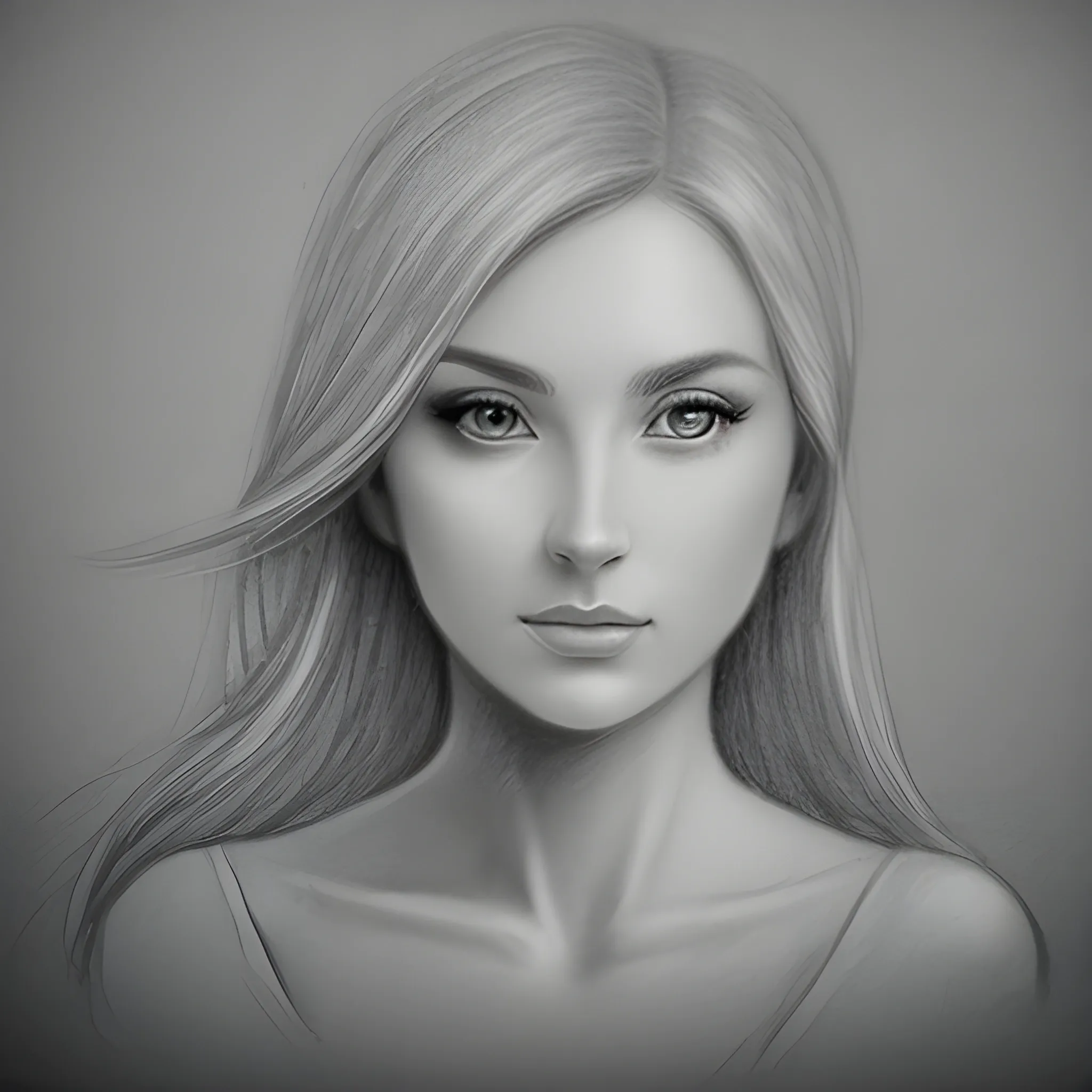 Portrait of beautiful woman, gray tones, solemn and elegant, professional photography, Pencil Sketch