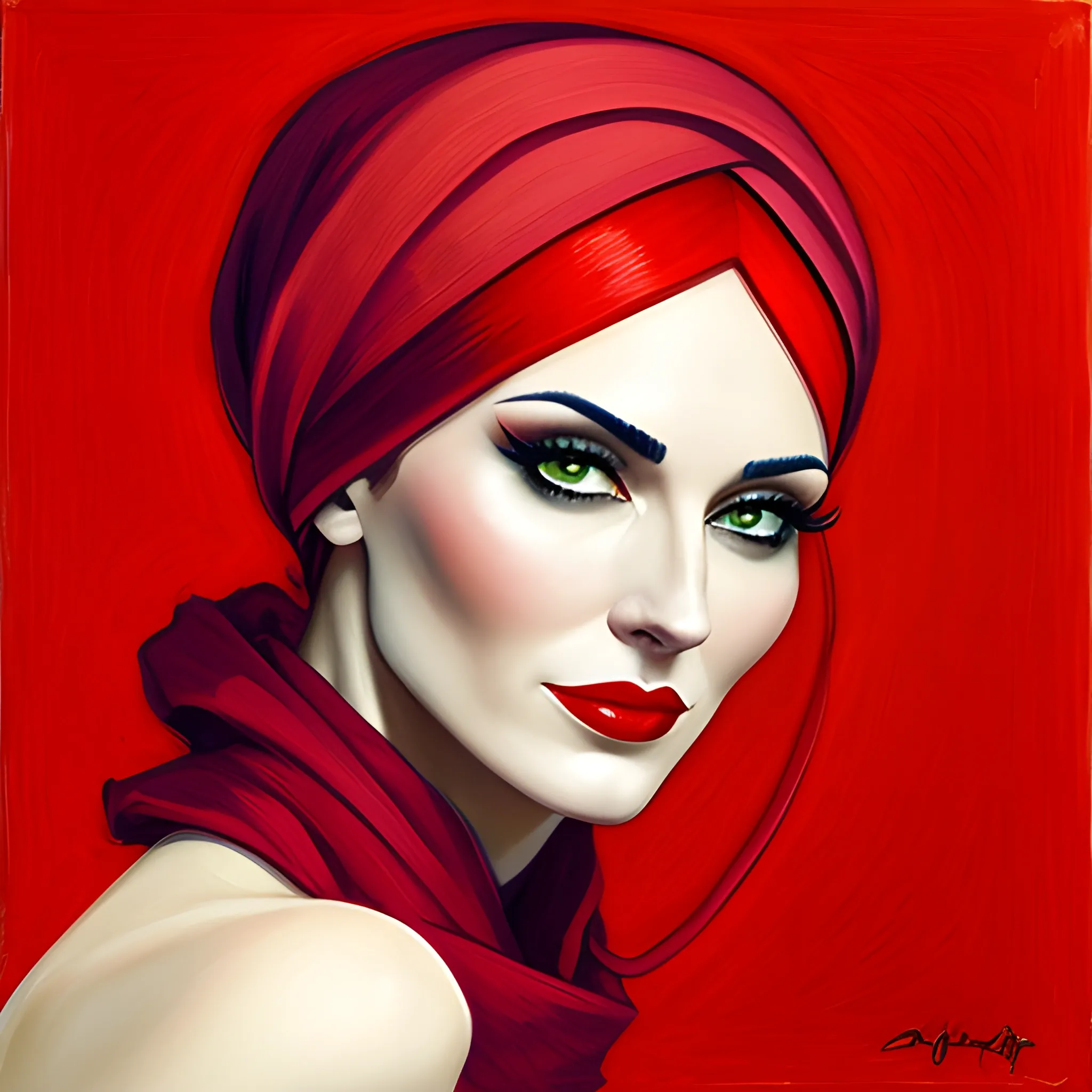 Portrait of girl with red headscarf, masterpiece