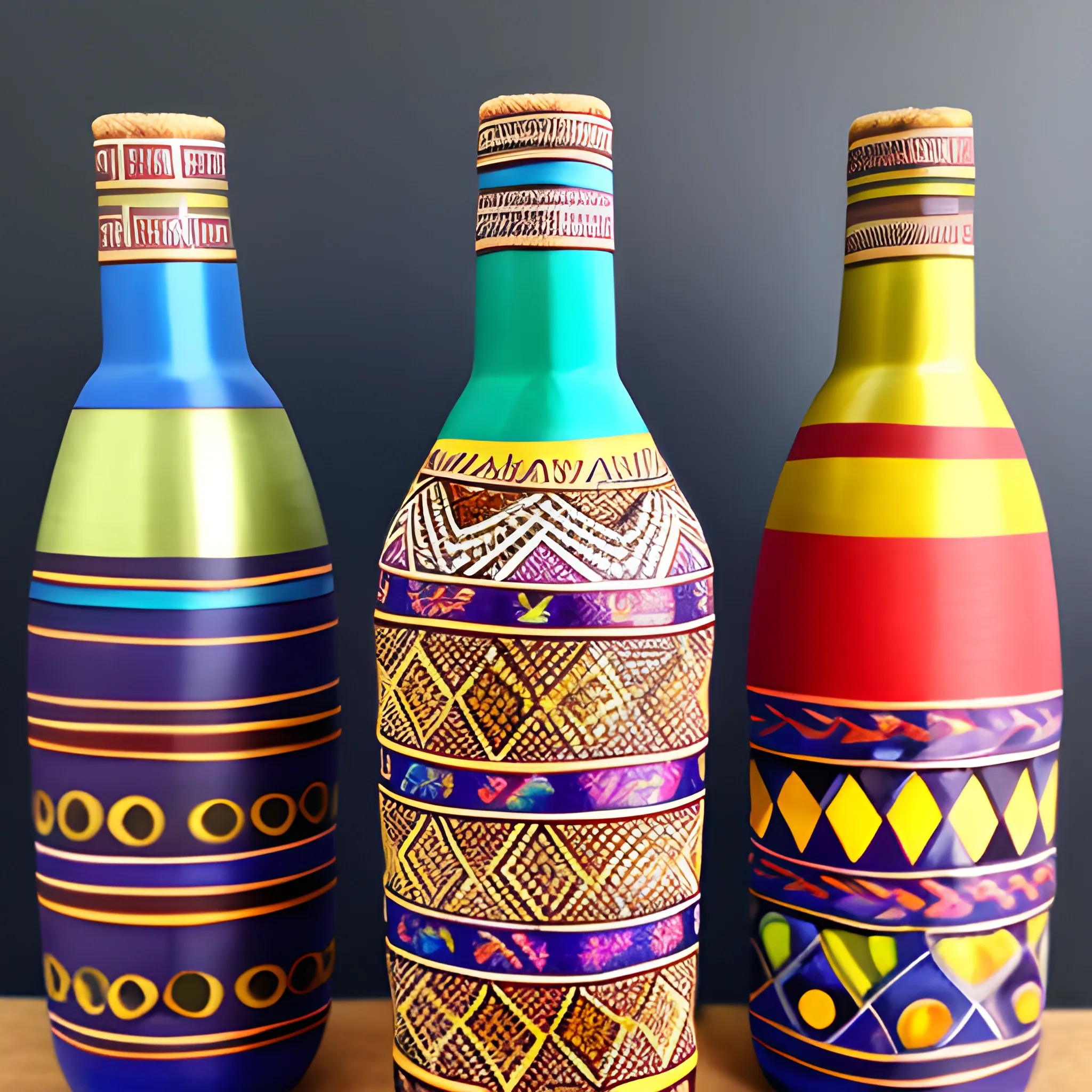 handpainted wine bottle with moroccan patterning in multicolours
