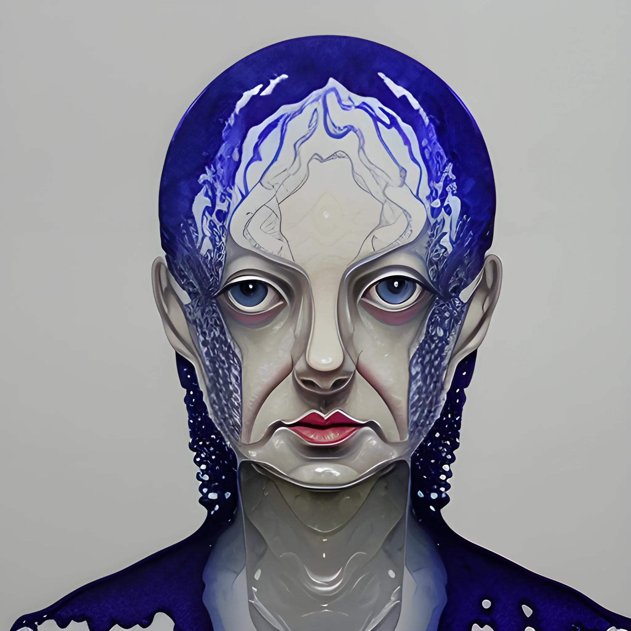 Female portrait made of fluid glass, work of a surrealist master, Water Color