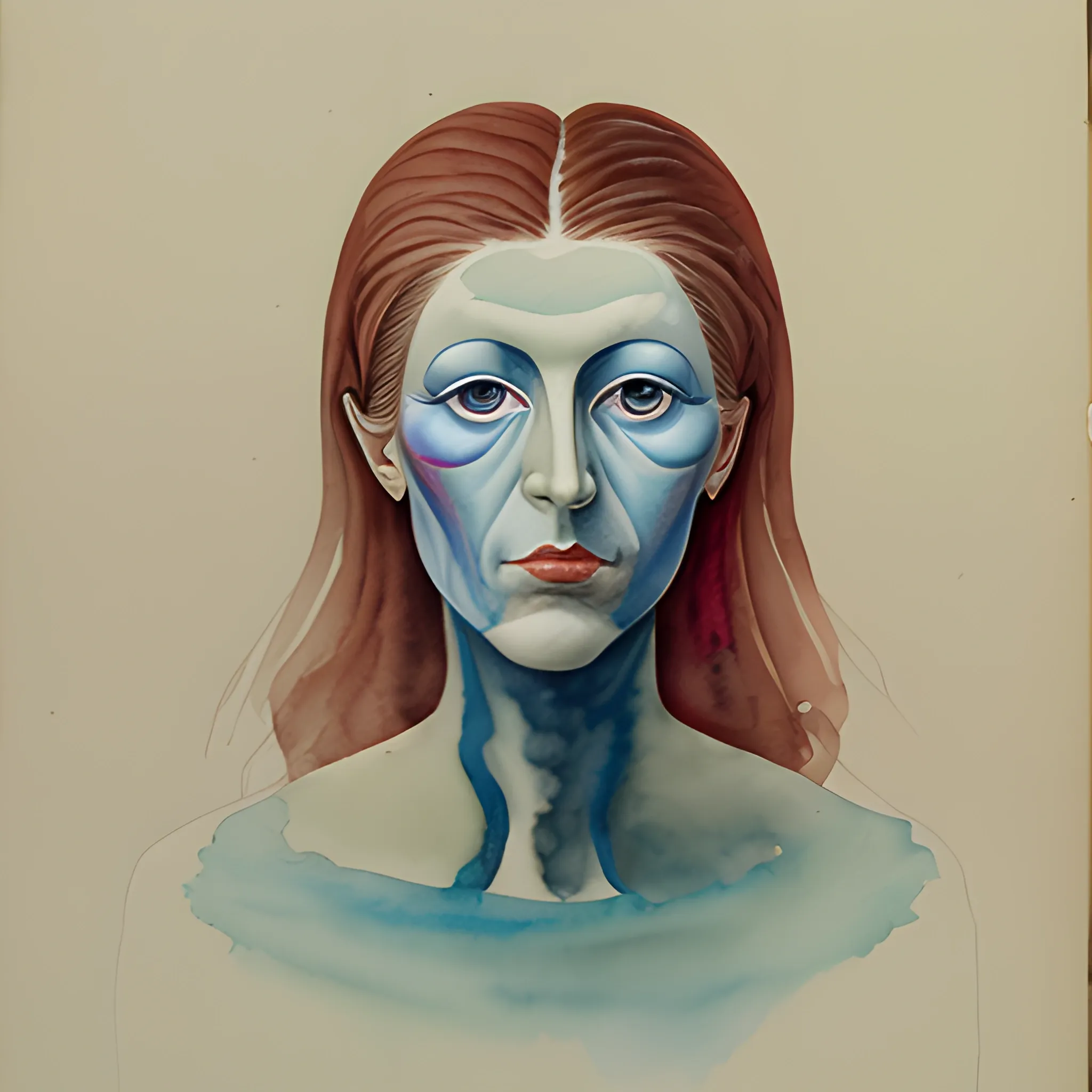 Female portrait, work of a surrealist master, Water Color