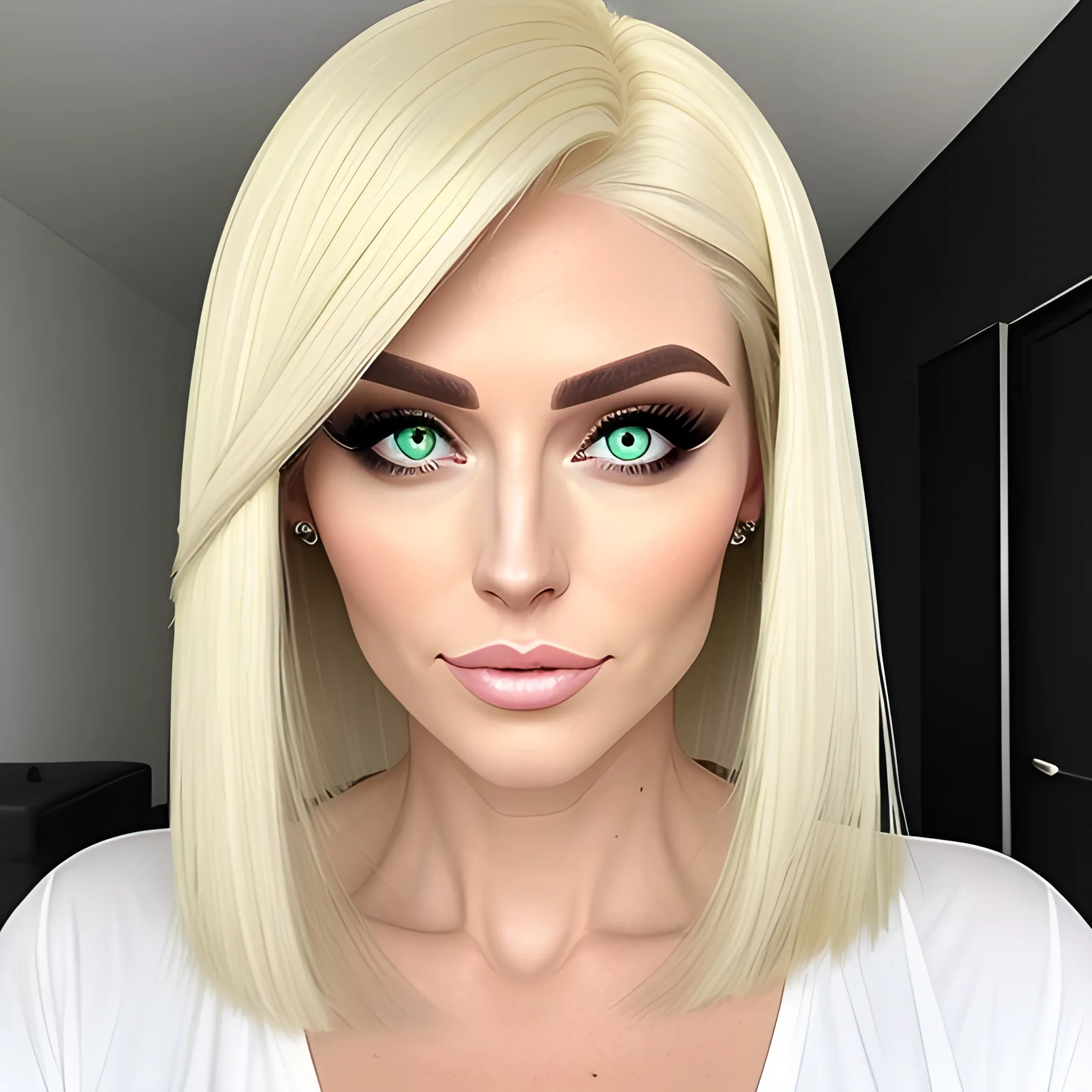 Arcane style girl blonde hair straight hair green eyes kare short hair 