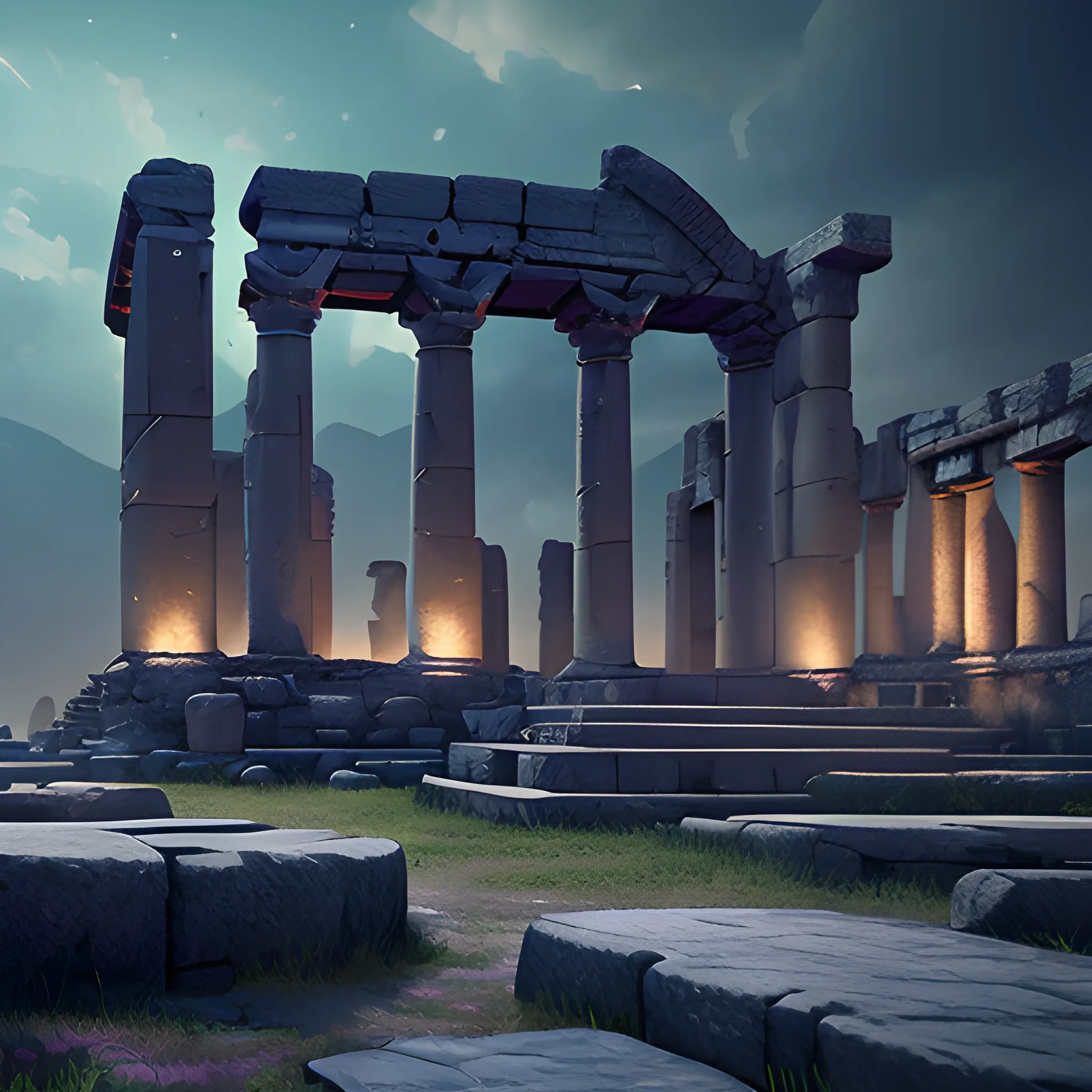 "Lonely Planet, ancient ruins, mysterious atmosphere","cinematic lighting","3D",width: 1920, height: 1080, "seed": "566136464", step:"30", "version": "SH_Deliberate"