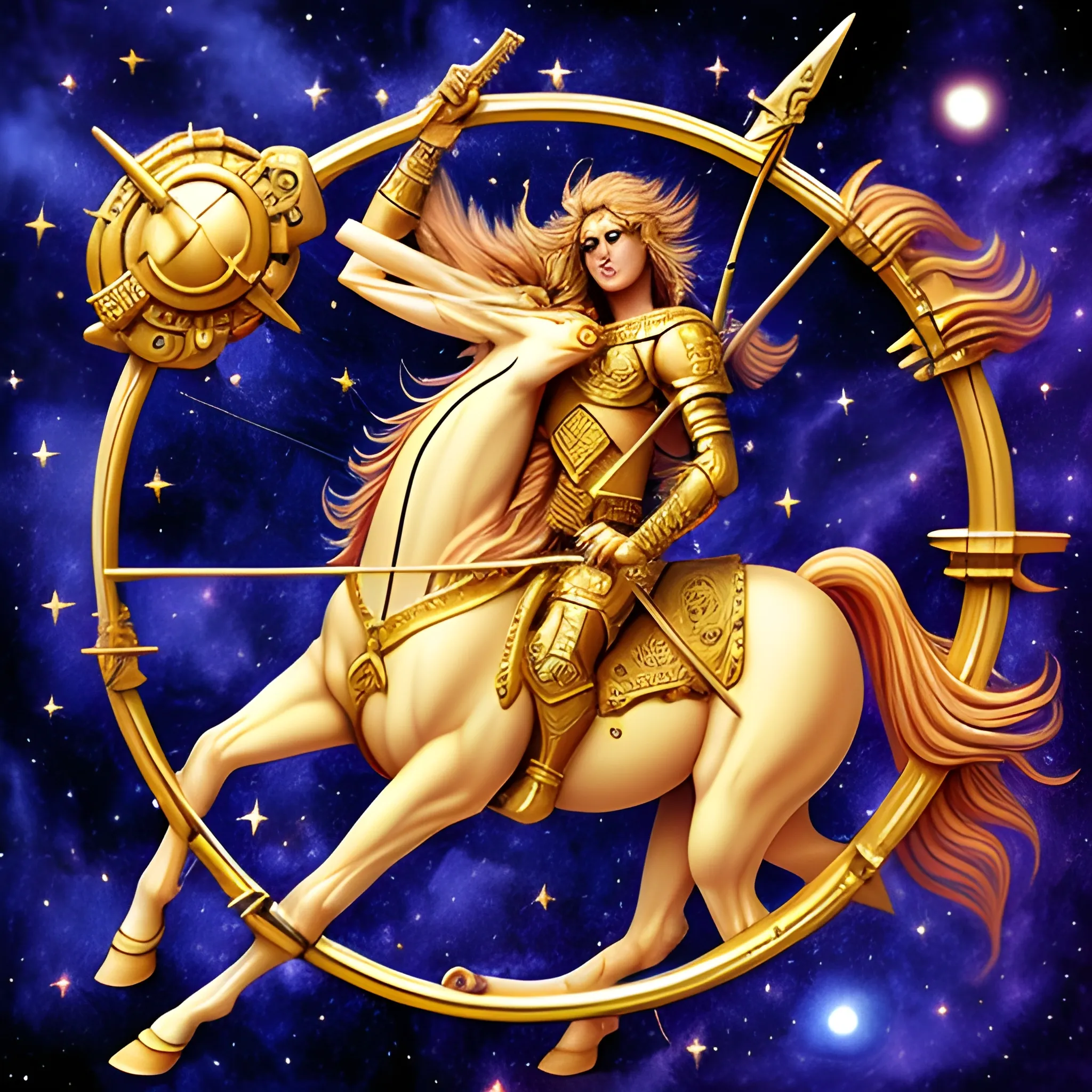 Universe fantasy art, Sagittarius sign realism style, detailed and complex, Etruscan fantasy art