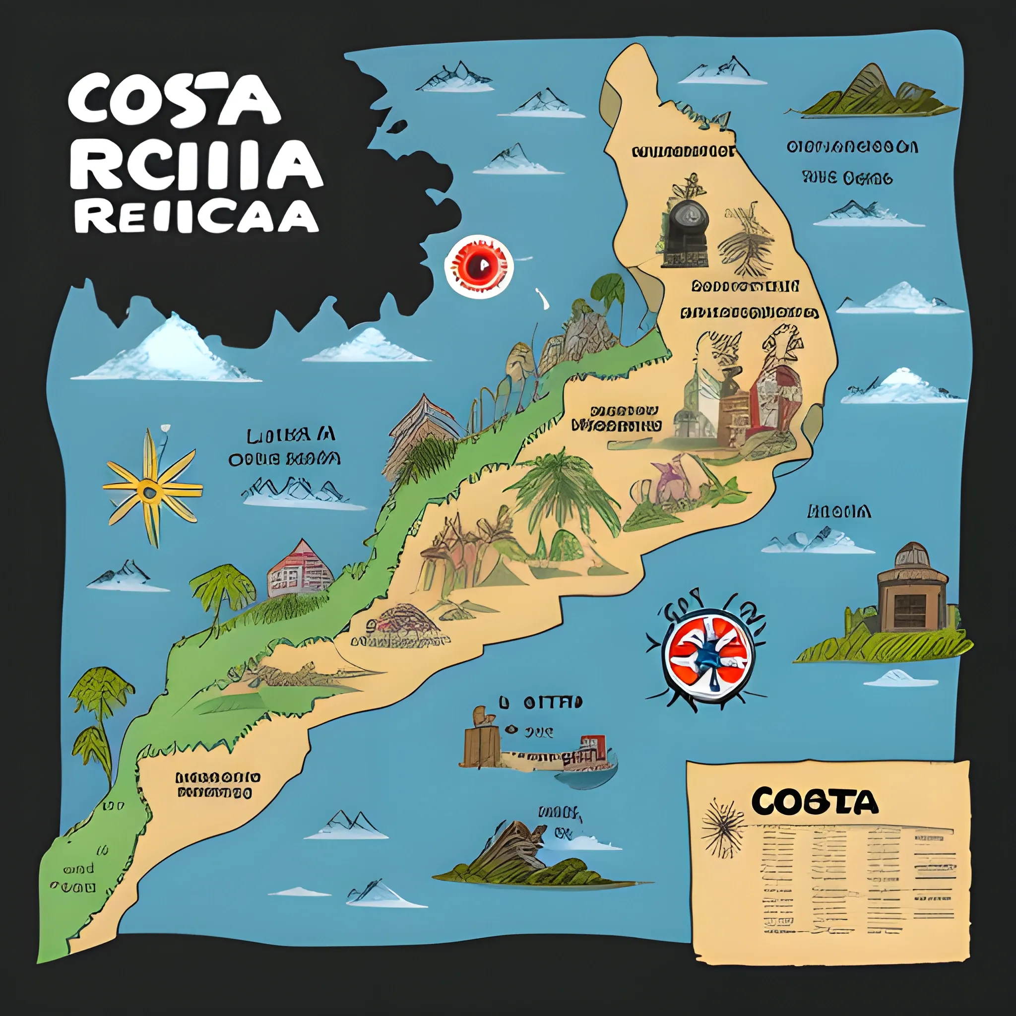 a map of costa rica , sad, dark, Cartoon, 