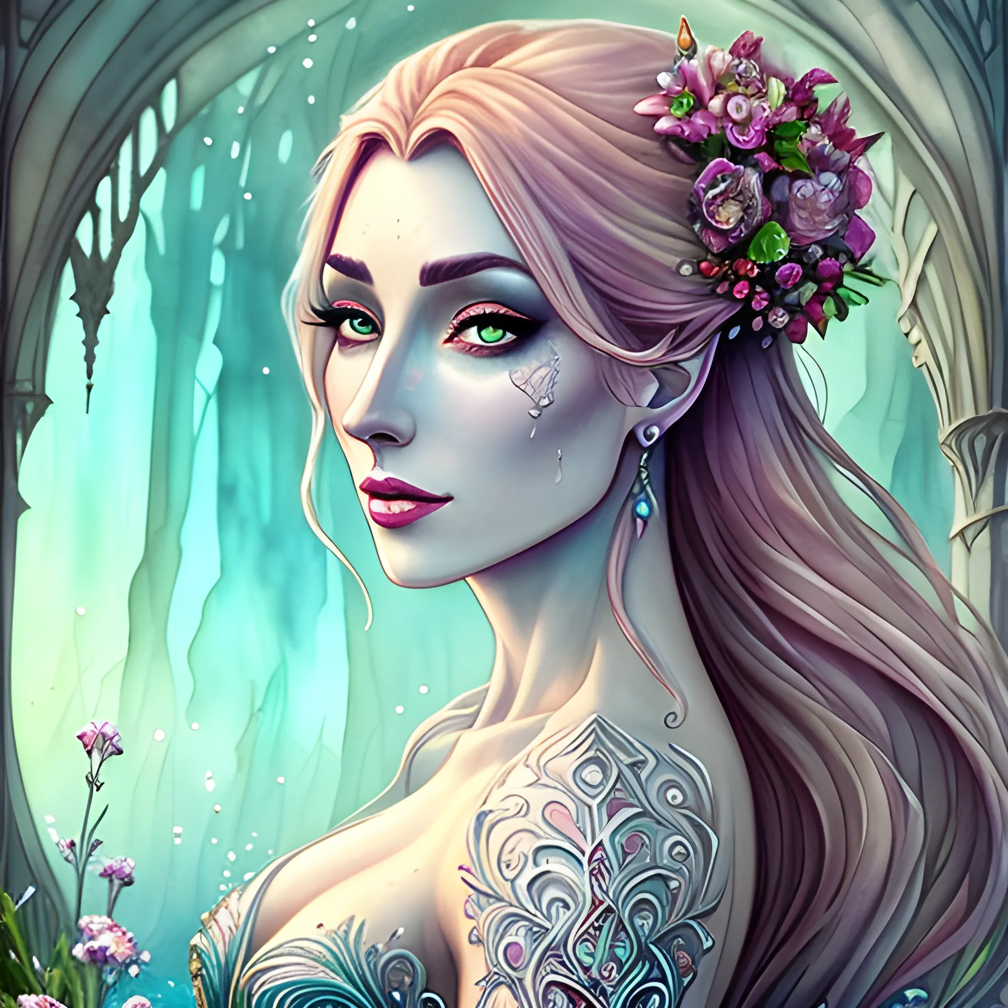 Beautiful girl, concept art, 8k intricate details, fairytale style,, Water Color