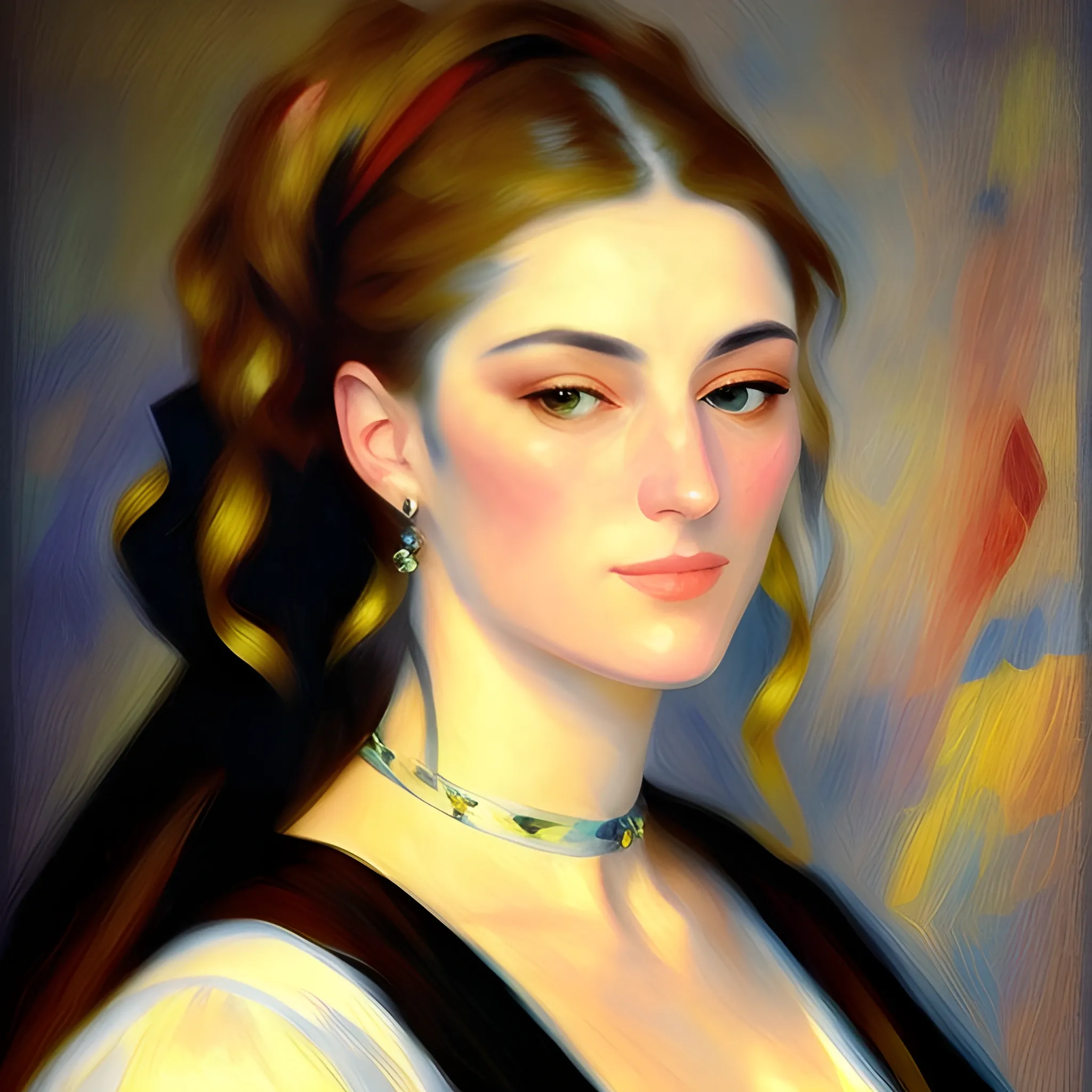 A girl,arknights, Oil Painting,Sargent style, Renoir style,beautiful face,upper body, Trippy