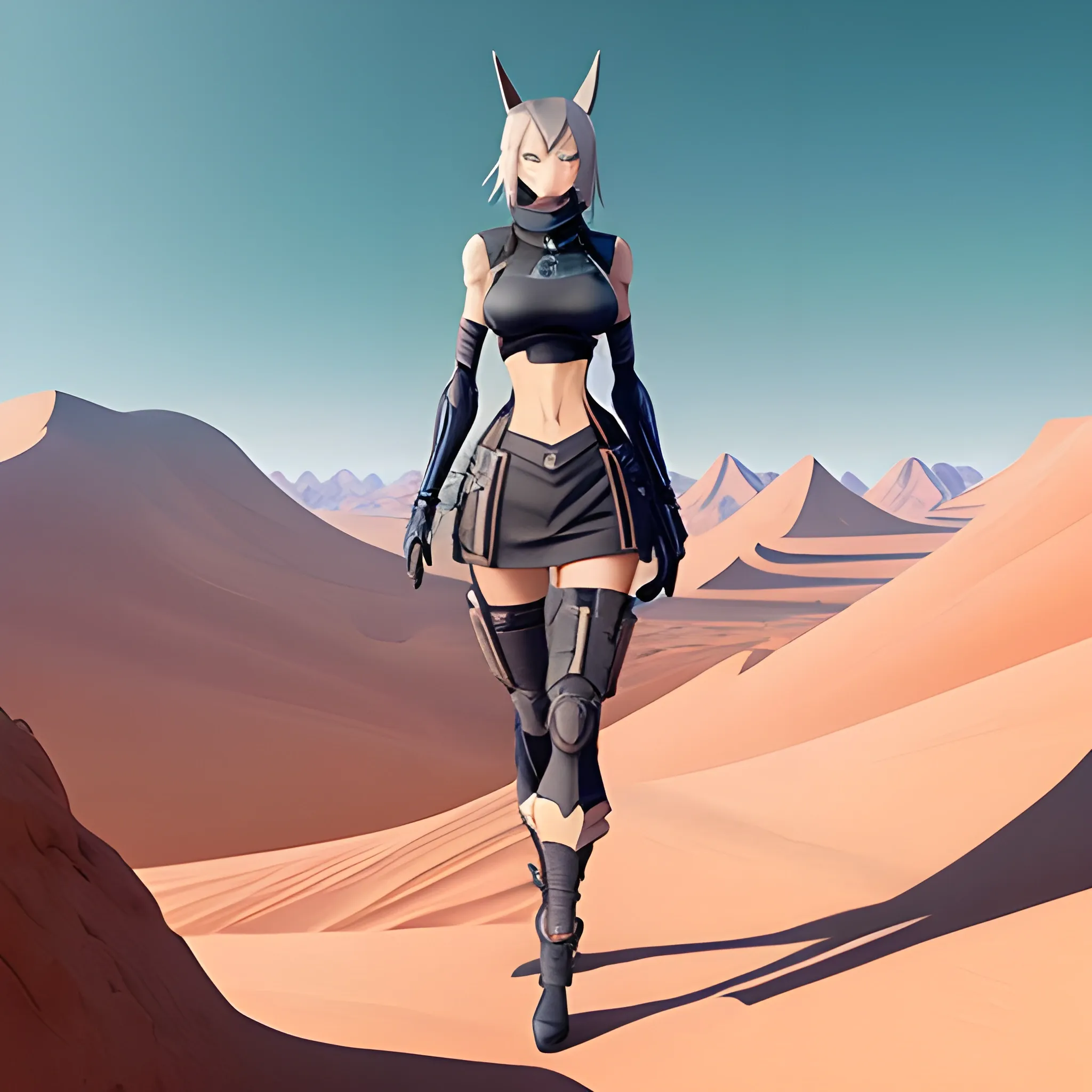 A girl,arknights,the whole body,Desert landscape, Cartoon