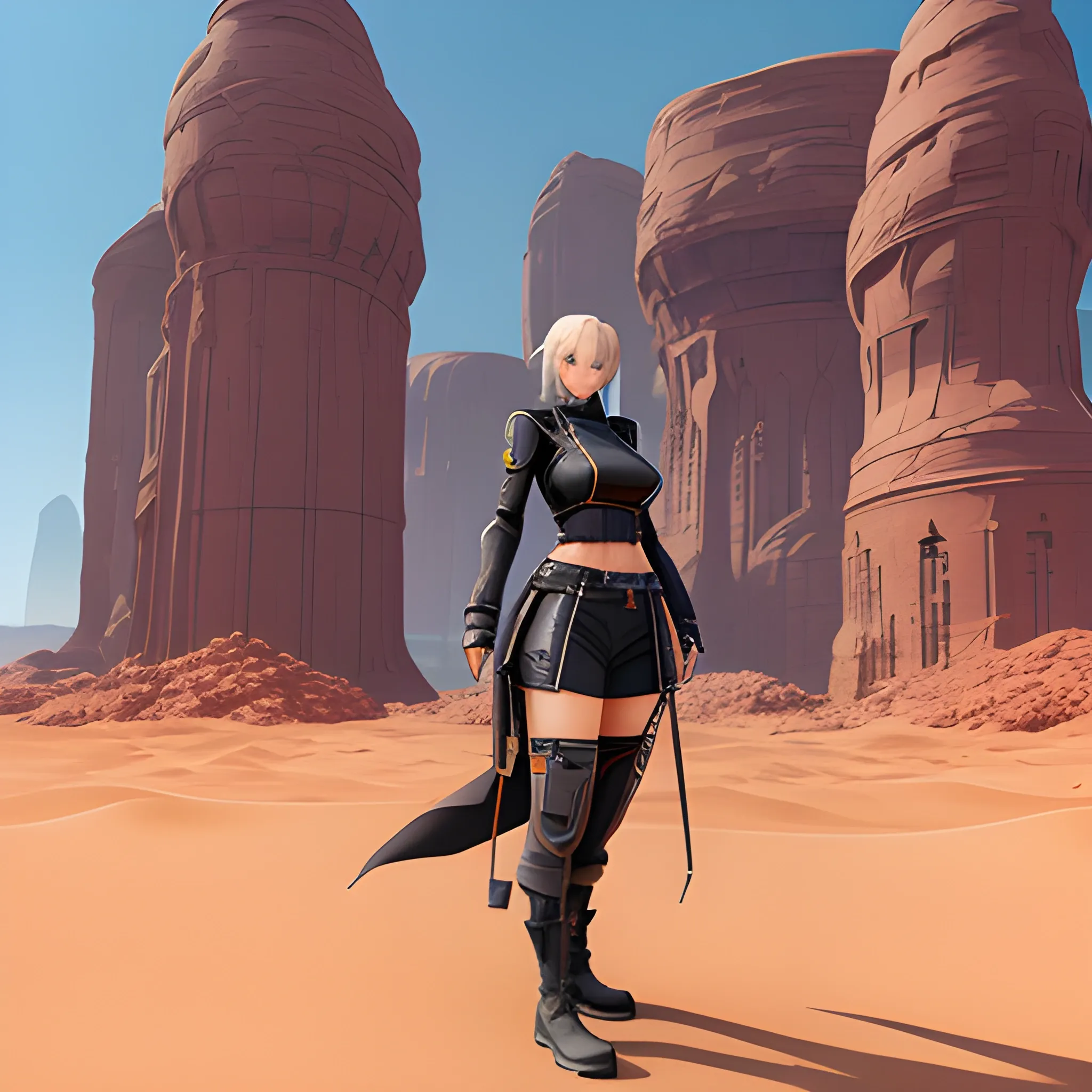 A girl,arknights,the whole body,Desert landscape, 3D