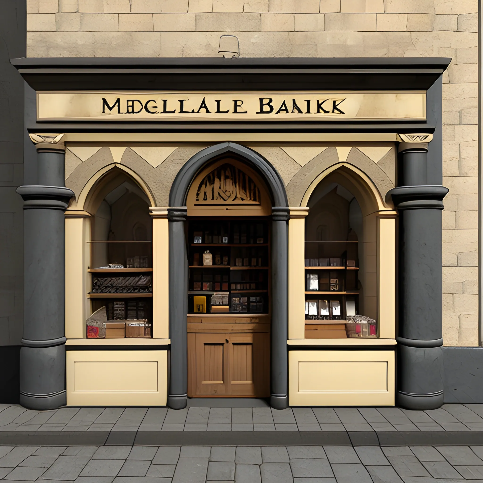 medieval bank exterior shopfront
, 3D