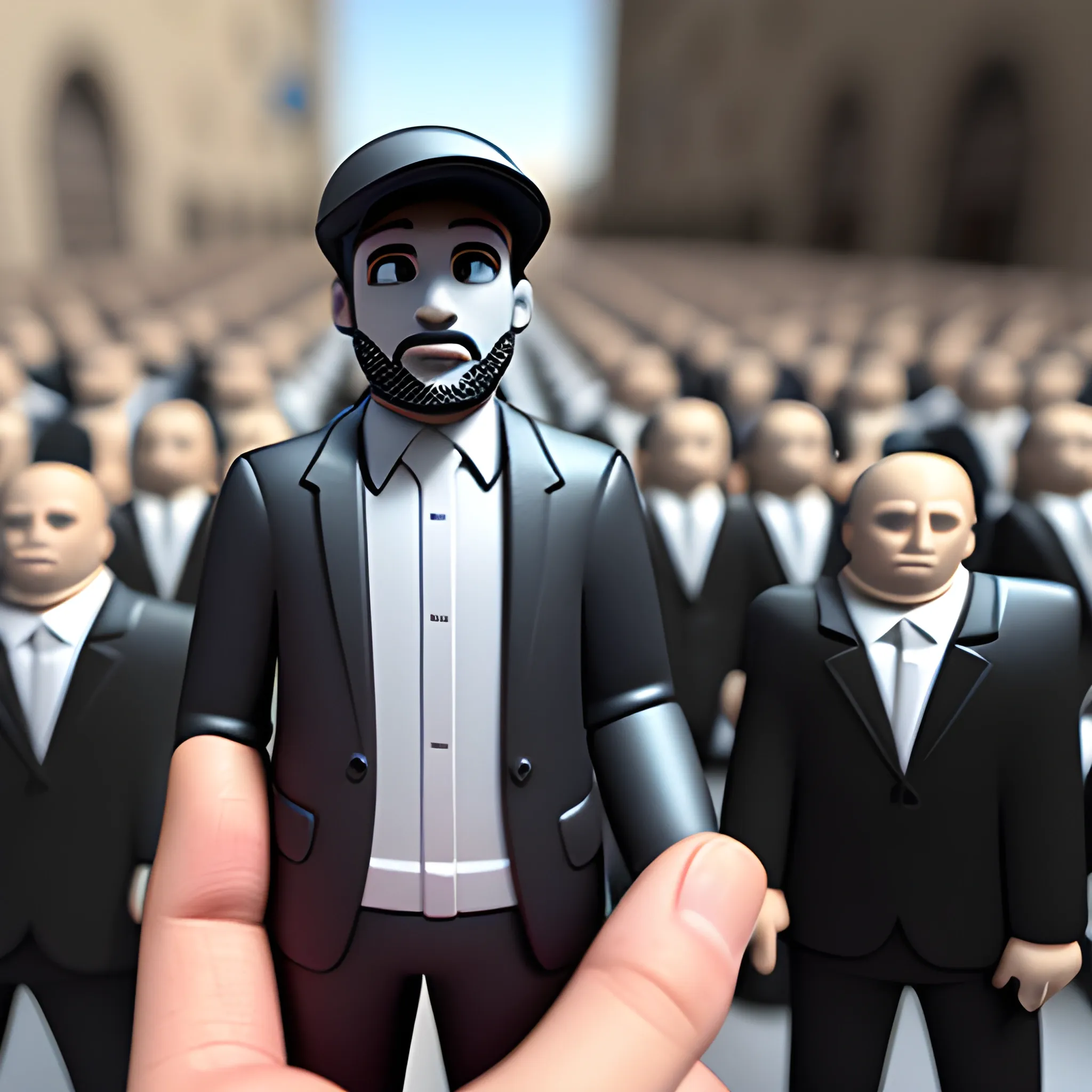 un hombre hablando a una multitud, 3D