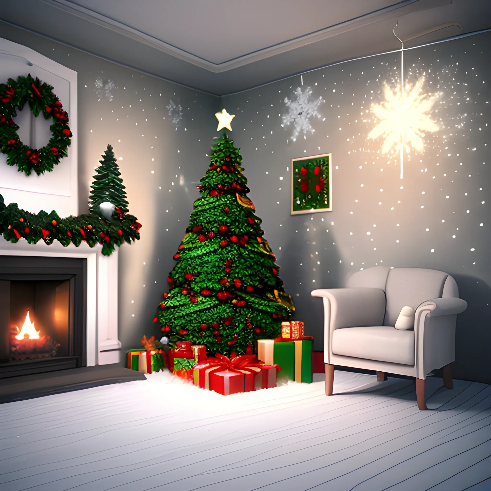 Liminal space room with christmas decorations, 3D - Arthub.ai