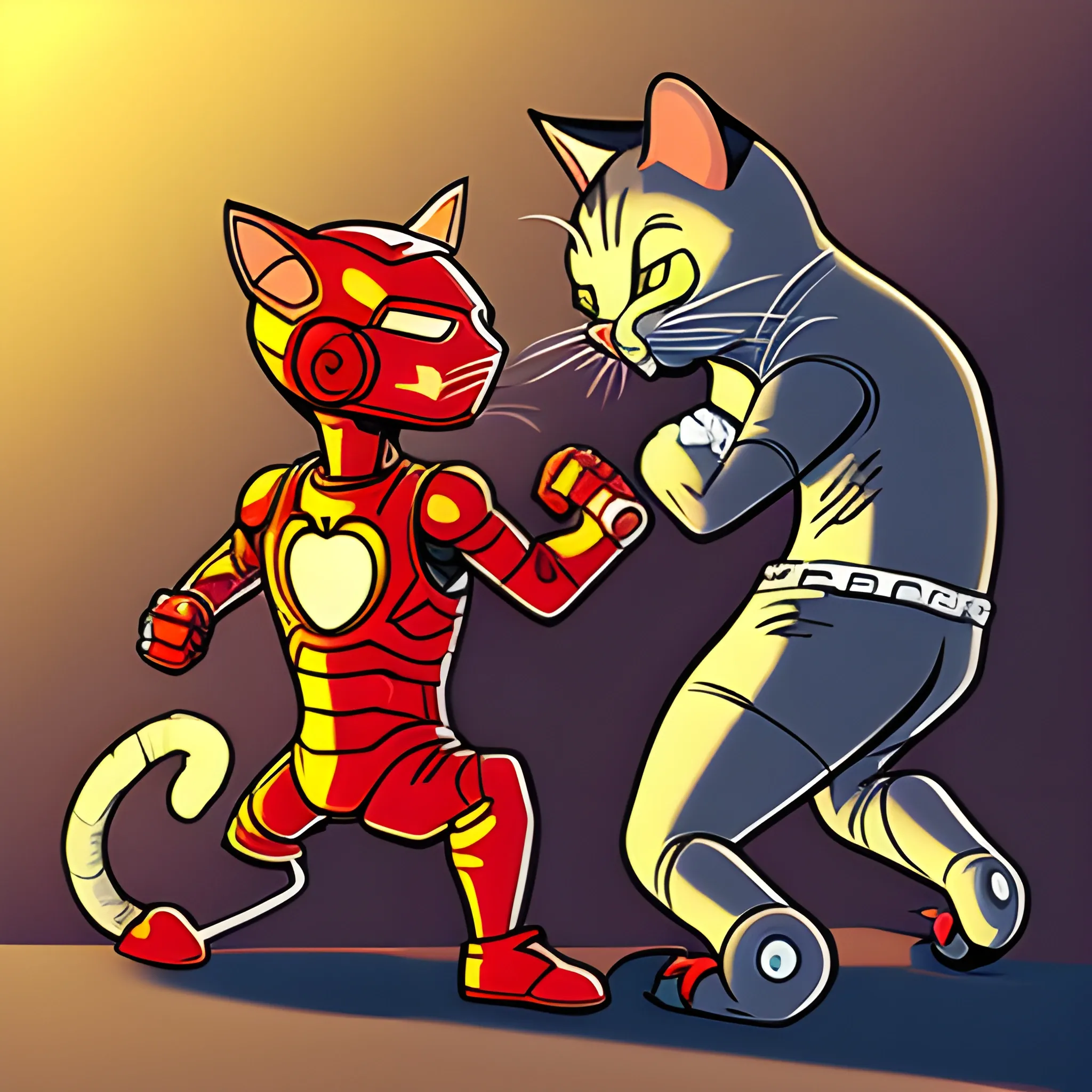 cat ironman fight with mouse, Cartoon