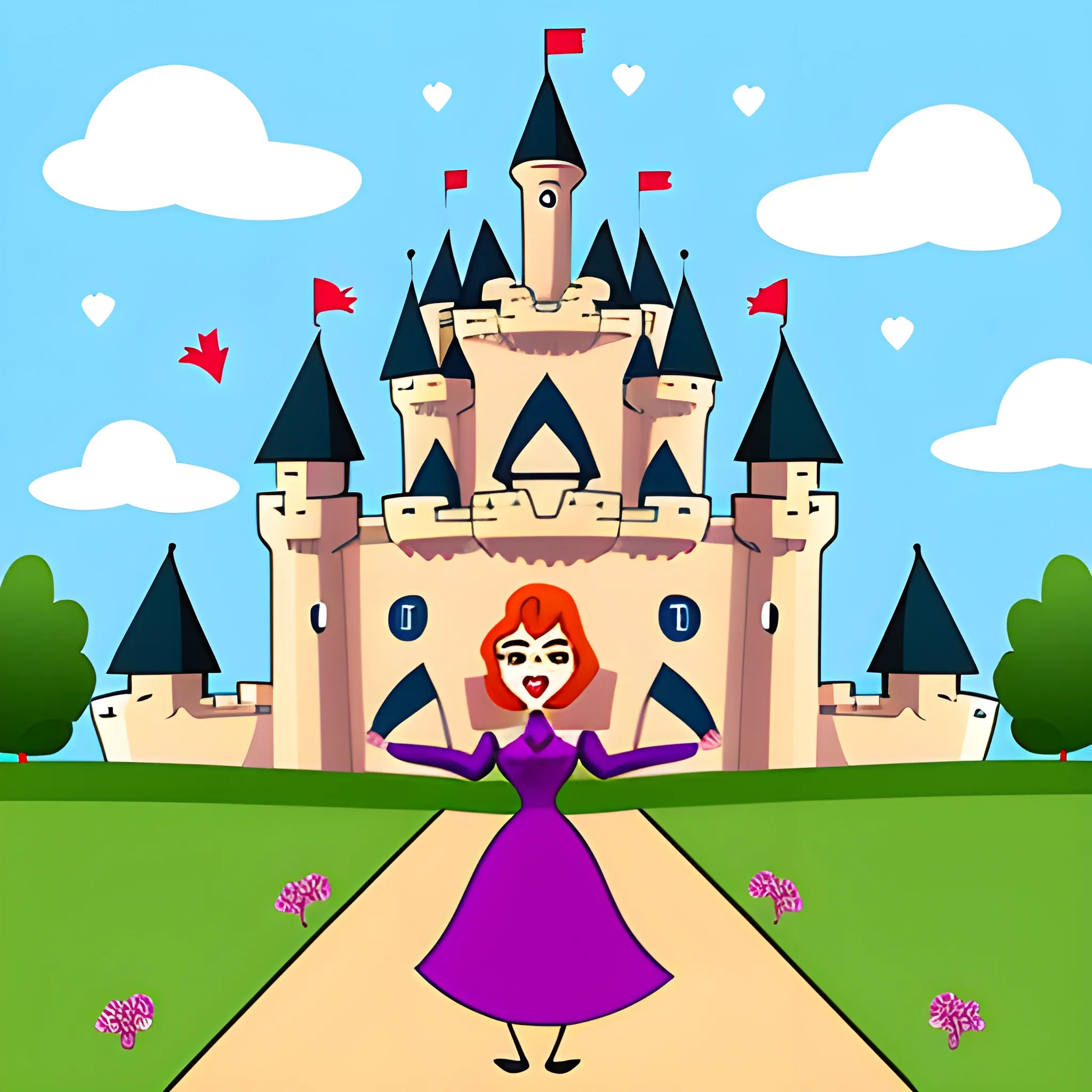 Lively girl in the castle, cute and friendly, Cartoon