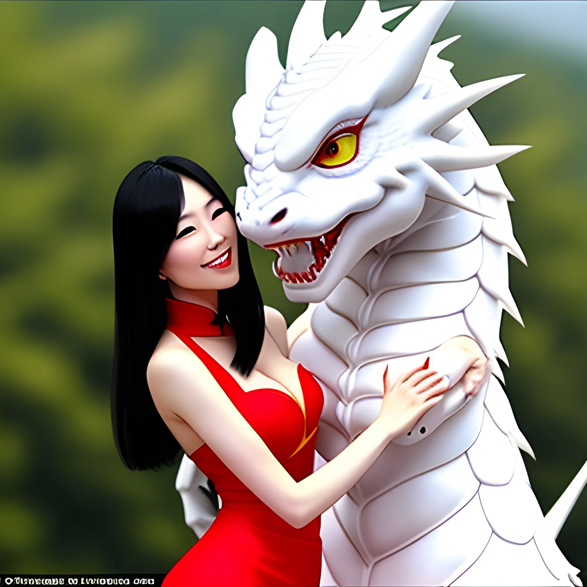 Chinese beauty hugs a cute little white dragon