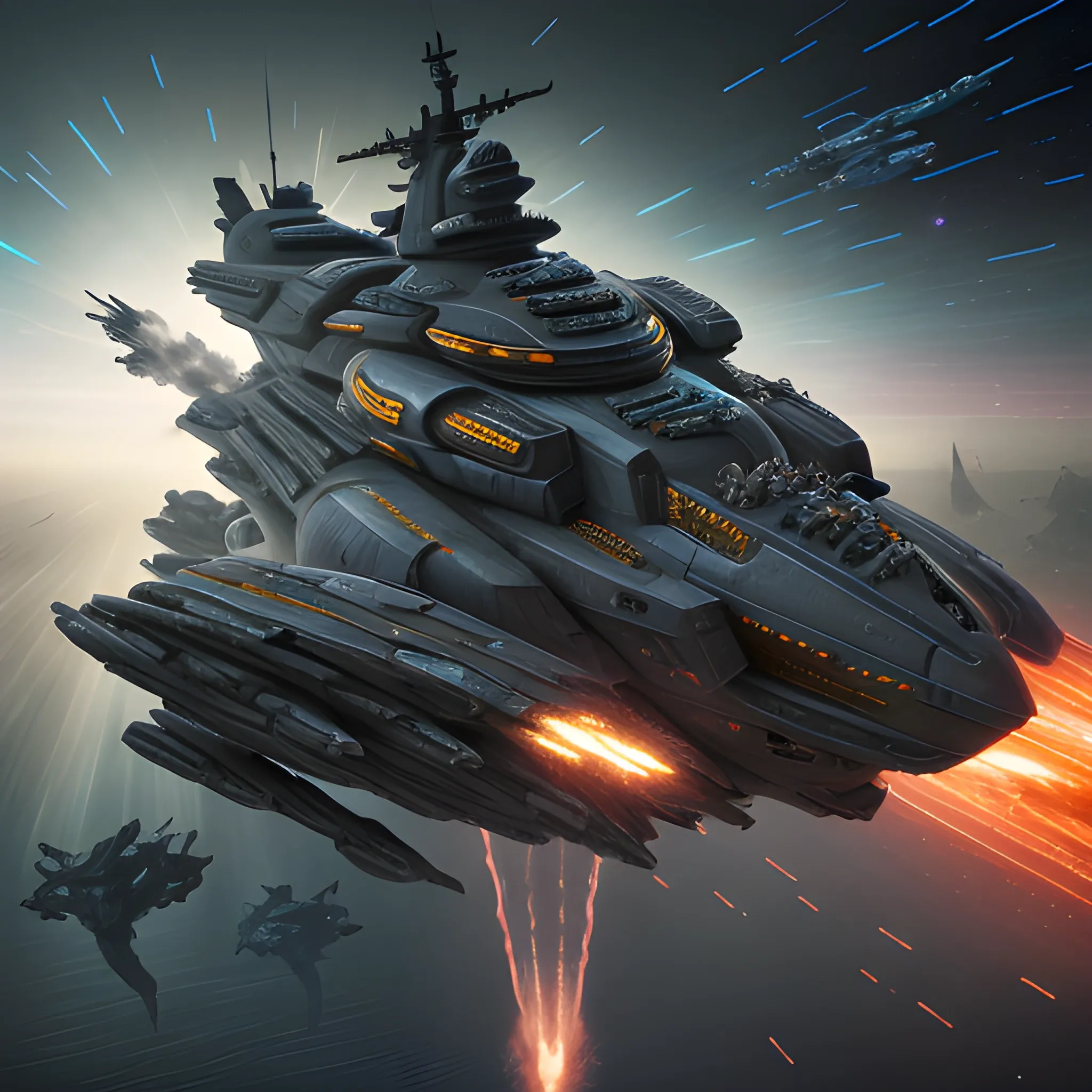 Title: "Terran Triumph: An Epic StarCraft Battle in 8K"



In this extremely detailed CG masterpiece， inspired by the iconic StarCraft universe， a Terran battlecruiser dominates the scene， surrounded by a fierce and electrifying combat. Set against the backdrop of a distant galaxy， the intricately designed base bustles with activity， as laser guns discharge fiery beams in a thrilling display of high-resolution warfare.



This stunning 8K wallpaper showcases hyperdetailed visuals， immersing viewers in the captivating world of StarCraft. The cyber screen frame adds a futuristic touch， while the absurdly high resolution ensures that even the most refined， delicate details are meticulously captured.



Cinematic lighting， accompanied by strong rim light， illuminates the scene， highlighting the battlecruiser's sleek design and intensifying the sense of action. Brighter colors punctuate the chaos， guiding the viewer's eye through the vast expanse of the conflict. The depth of field effect brings the central elements into sharp focus， while the unity of the composition anchors the viewer in the heart of the battle.



This exceptional 8K wallpaper pays homage to the beloved StarCraft franchise， combining cutting-edge technology and artistic skill to deliver an unforgettable visual experience filled with intricate details， refined delicacy， and unparalleled realism.